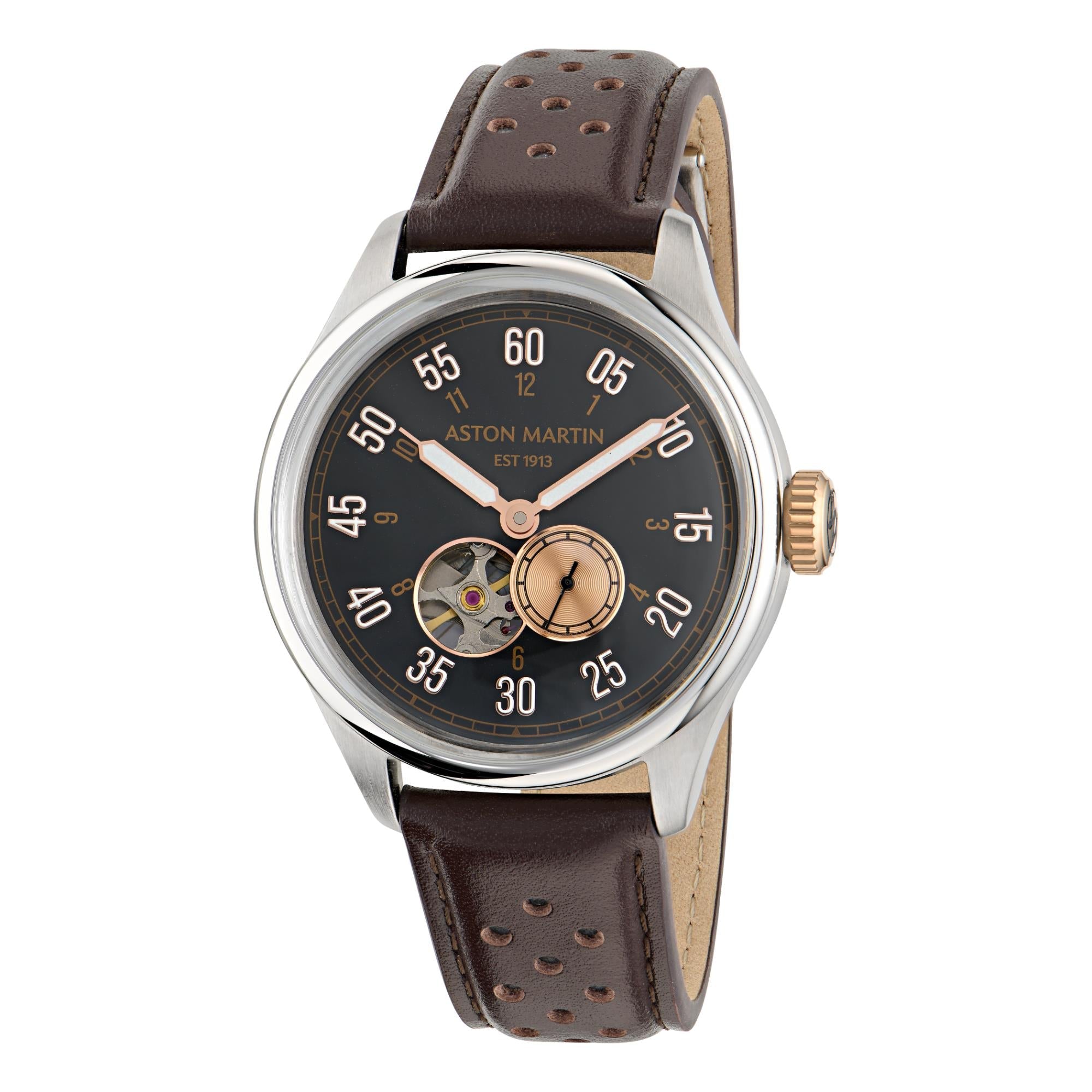 Aston Martin AML Timeless Automatic Black Dial Leather Strap Men's Watch MTTS1F501