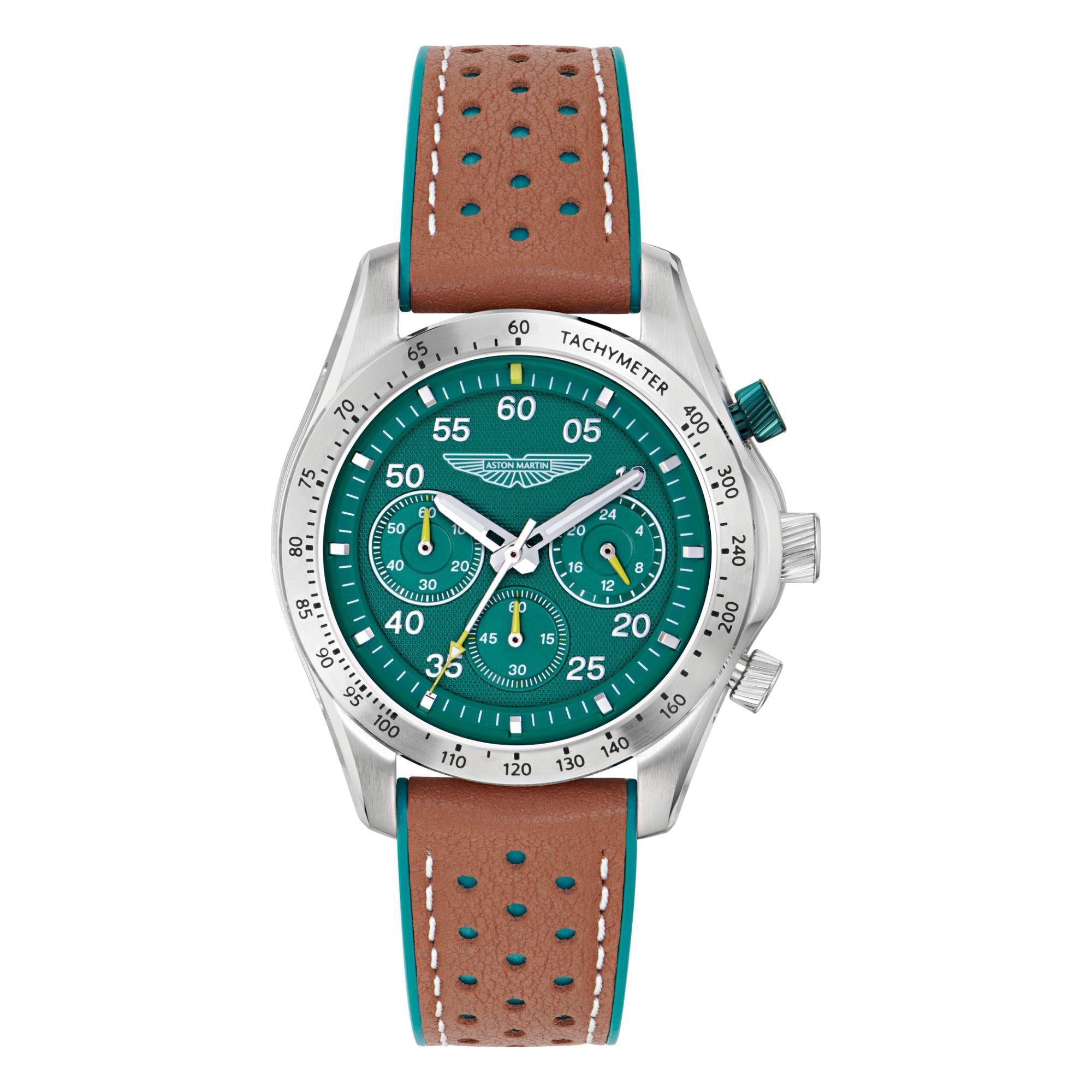 Aston Martin AML Thrill Quartz Chronograph Green Dial Leather Strap Unisex Watch MTRS1F501