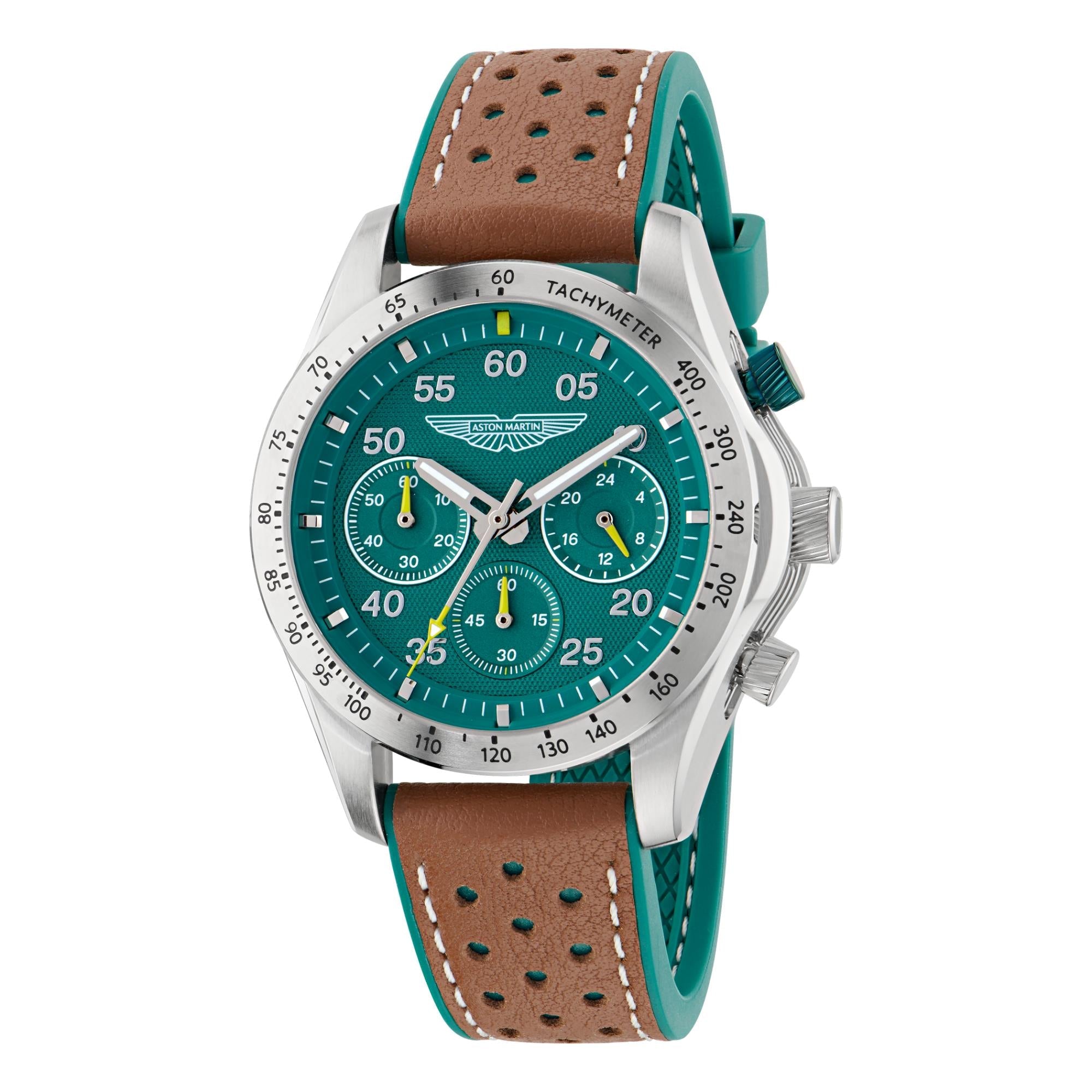 Aston Martin AML Thrill Quartz Chronograph Green Dial Leather Strap Unisex Watch MTRS1F501