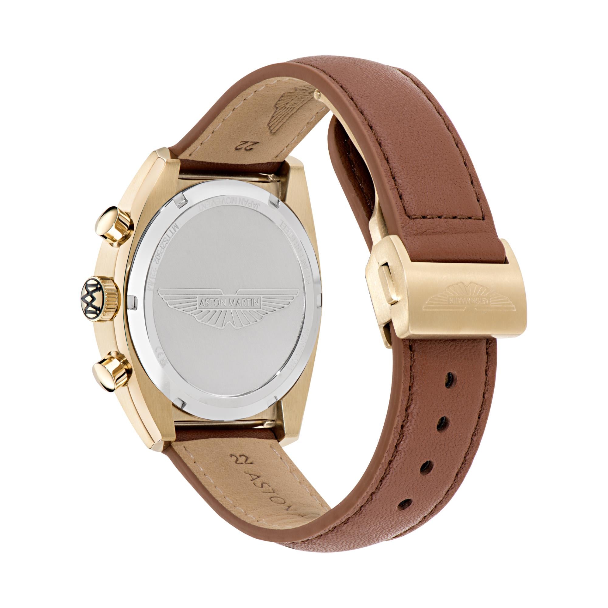 Aston Martin AML Timeless Automatic Chronograph Champagne Dial Leather Strap Men's Watch MTTS2F502