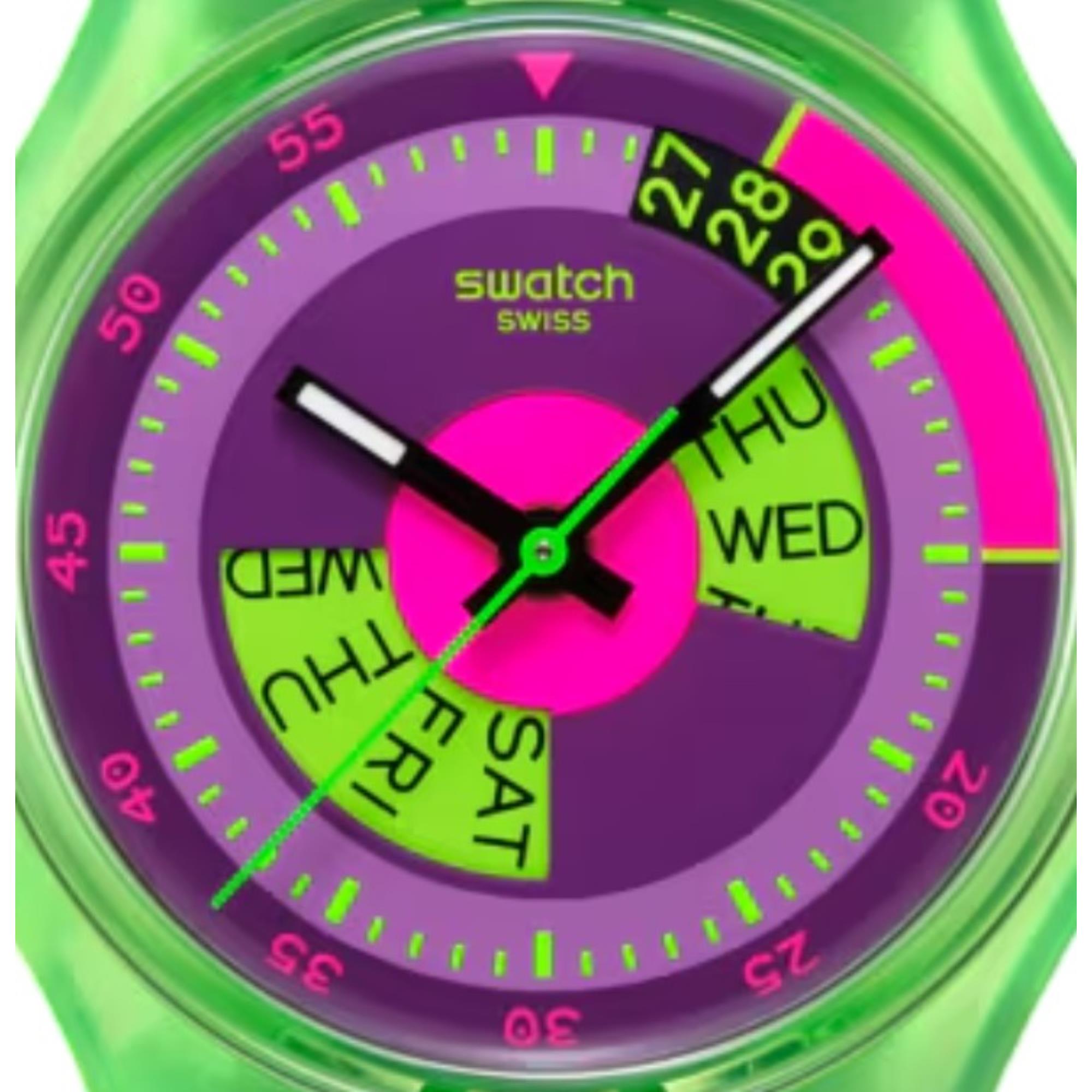 Swatch Originals Neon Skychart Quartz Purple Dial Silicone Strap Unisex Watch SO28G704