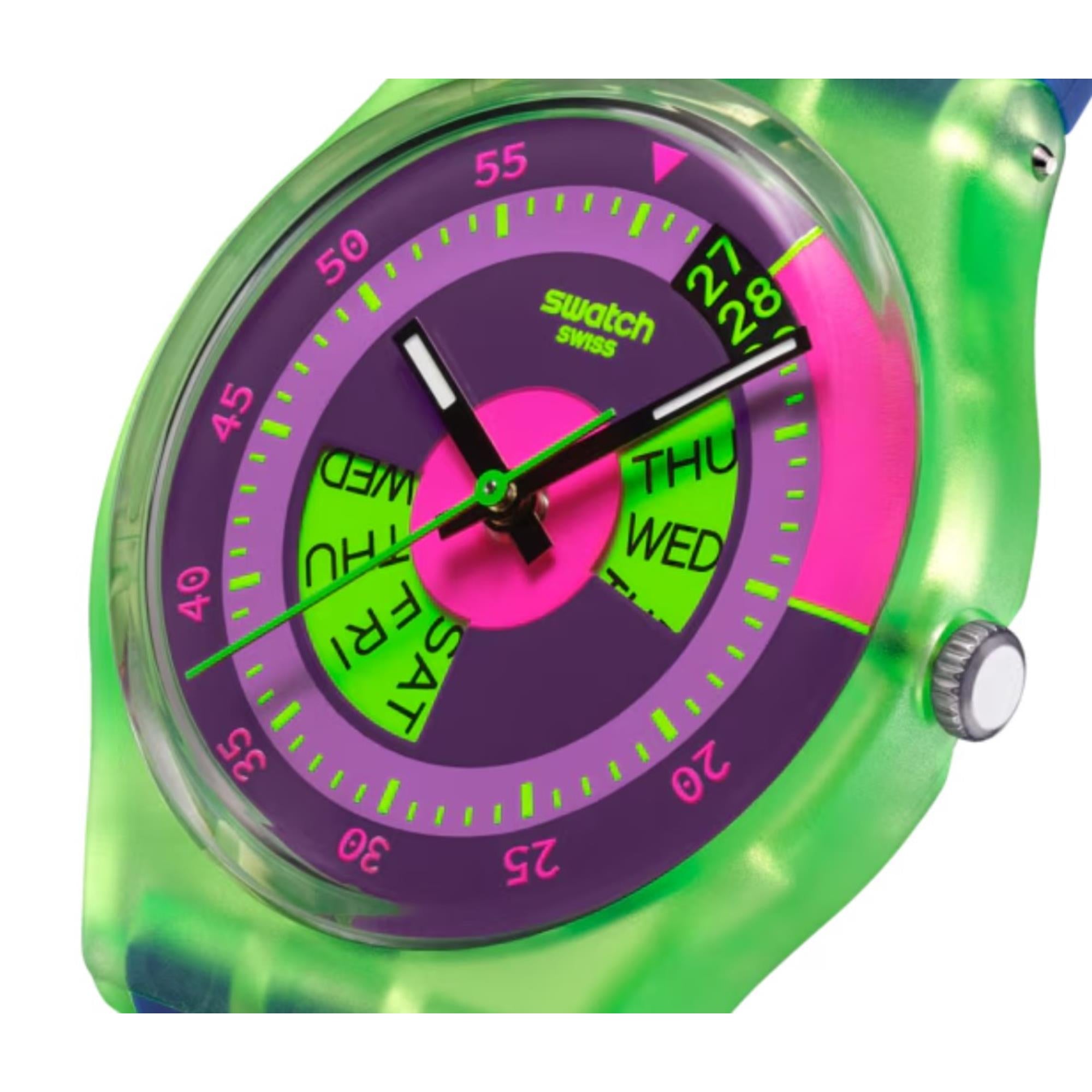 Swatch Originals Neon Skychart Quartz Purple Dial Silicone Strap Unisex Watch SO28G704