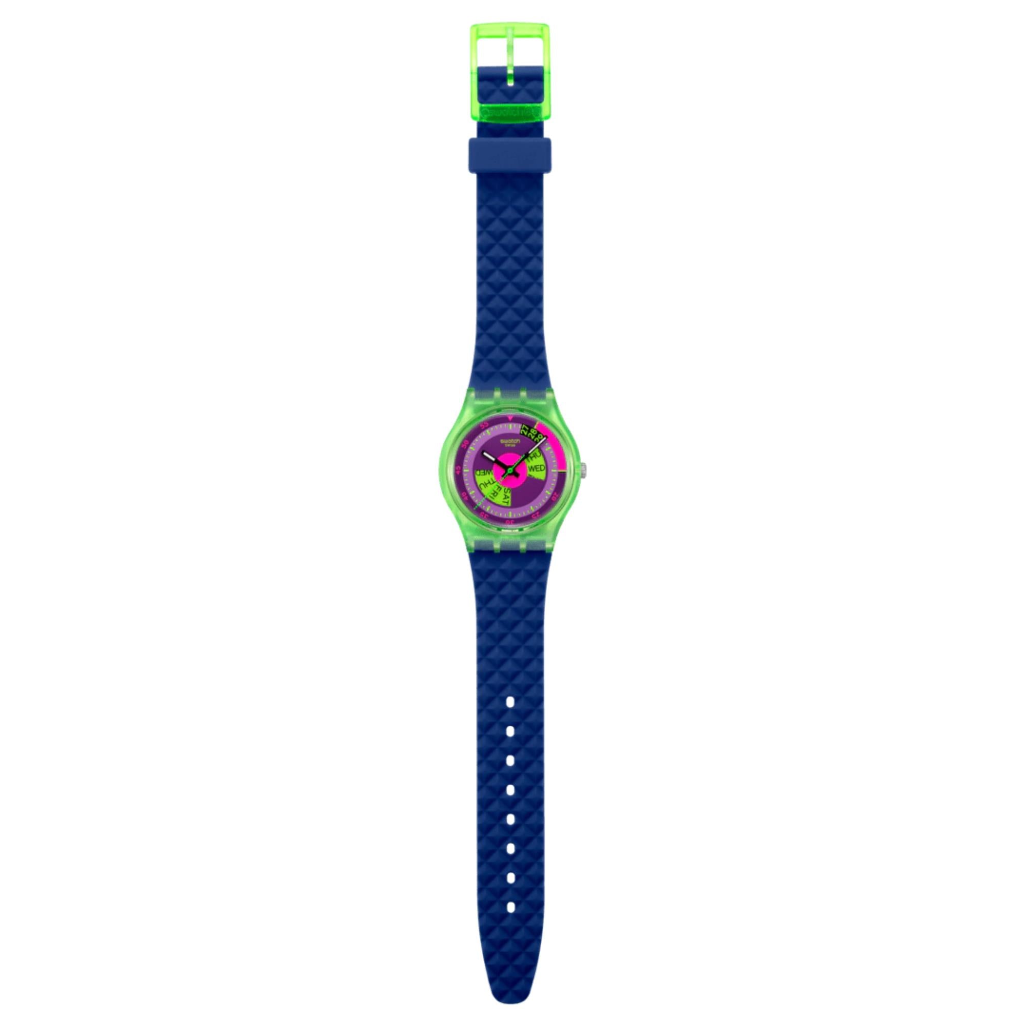 Swatch Originals Neon Skychart Quartz Purple Dial Silicone Strap Unisex Watch SO28G704