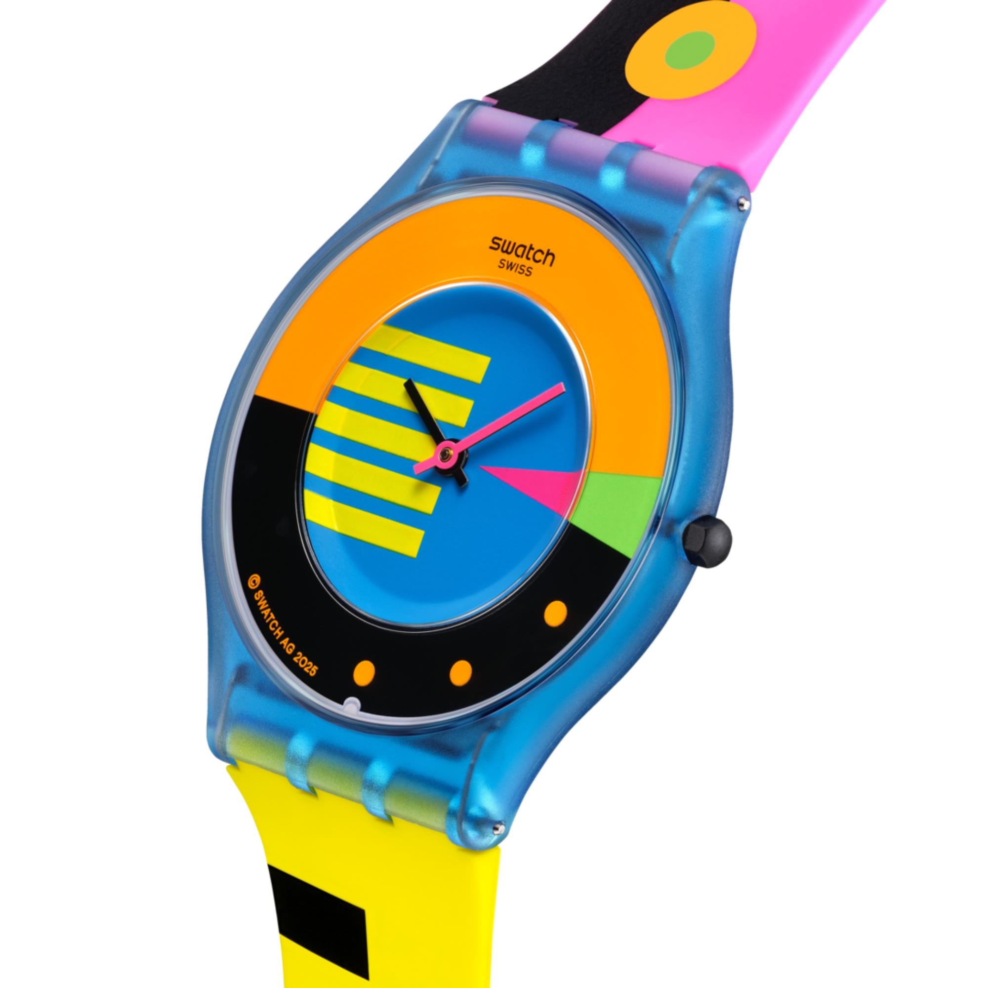 Swatch Skin Neon Flumotions Quartz Blue Dial Silicone Strap Unisex Watch SS08S101