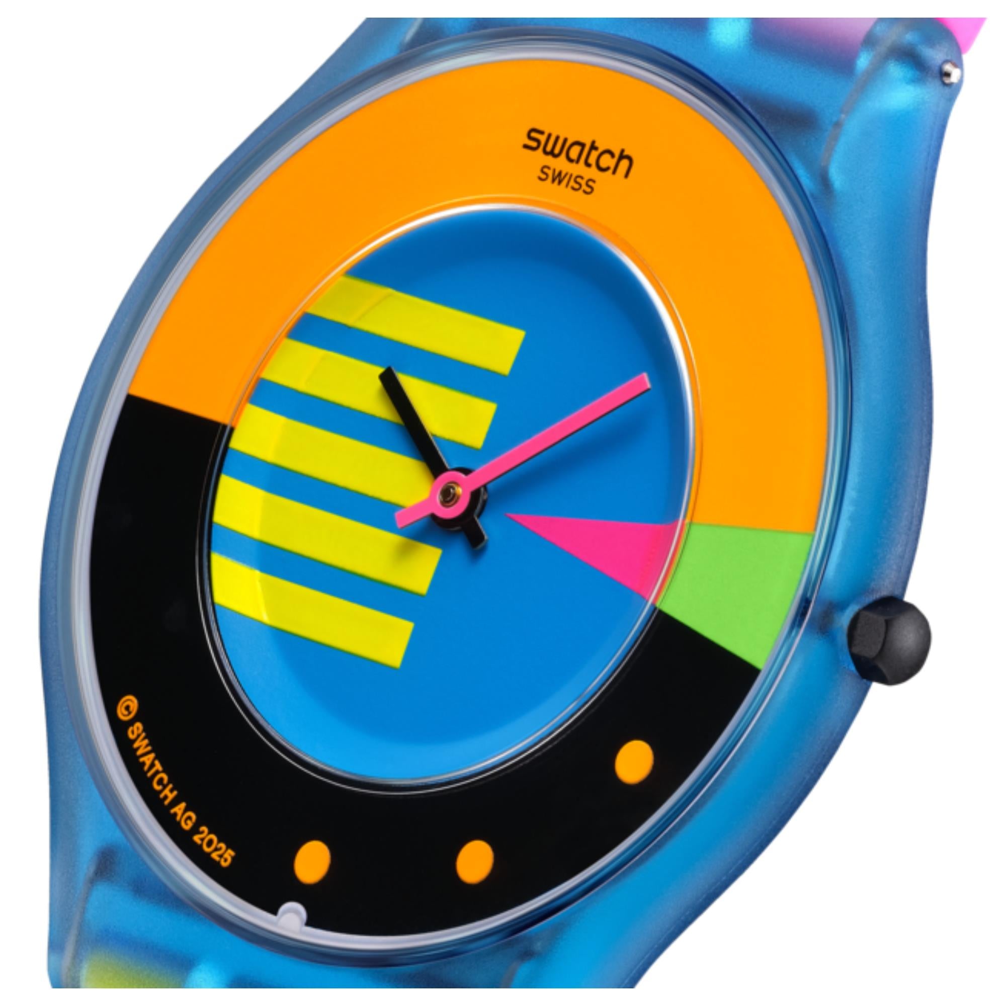 Swatch Skin Neon Flumotions Quartz Blue Dial Silicone Strap Unisex Watch SS08S101