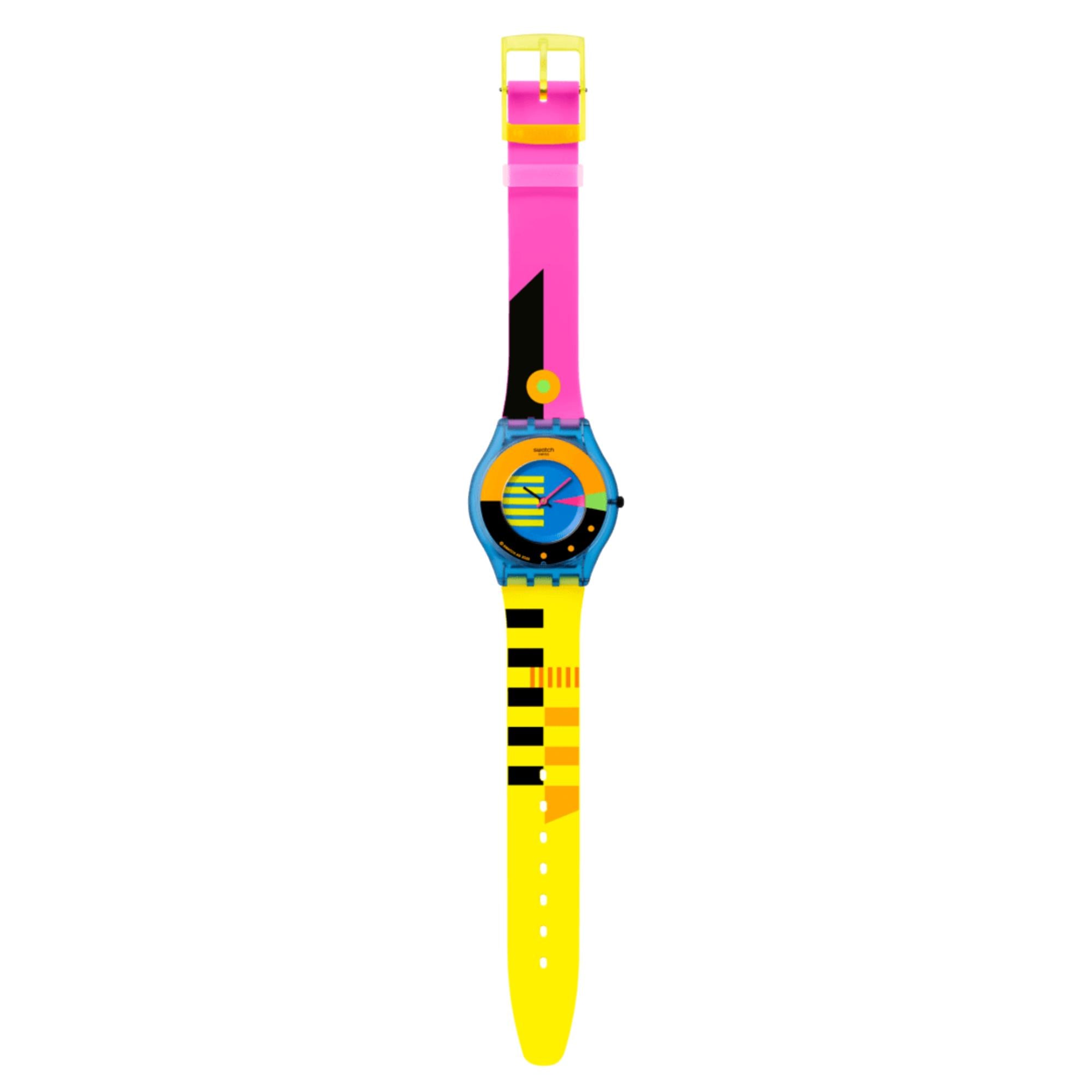 Swatch Skin Neon Flumotions Quartz Blue Dial Silicone Strap Unisex Watch SS08S101