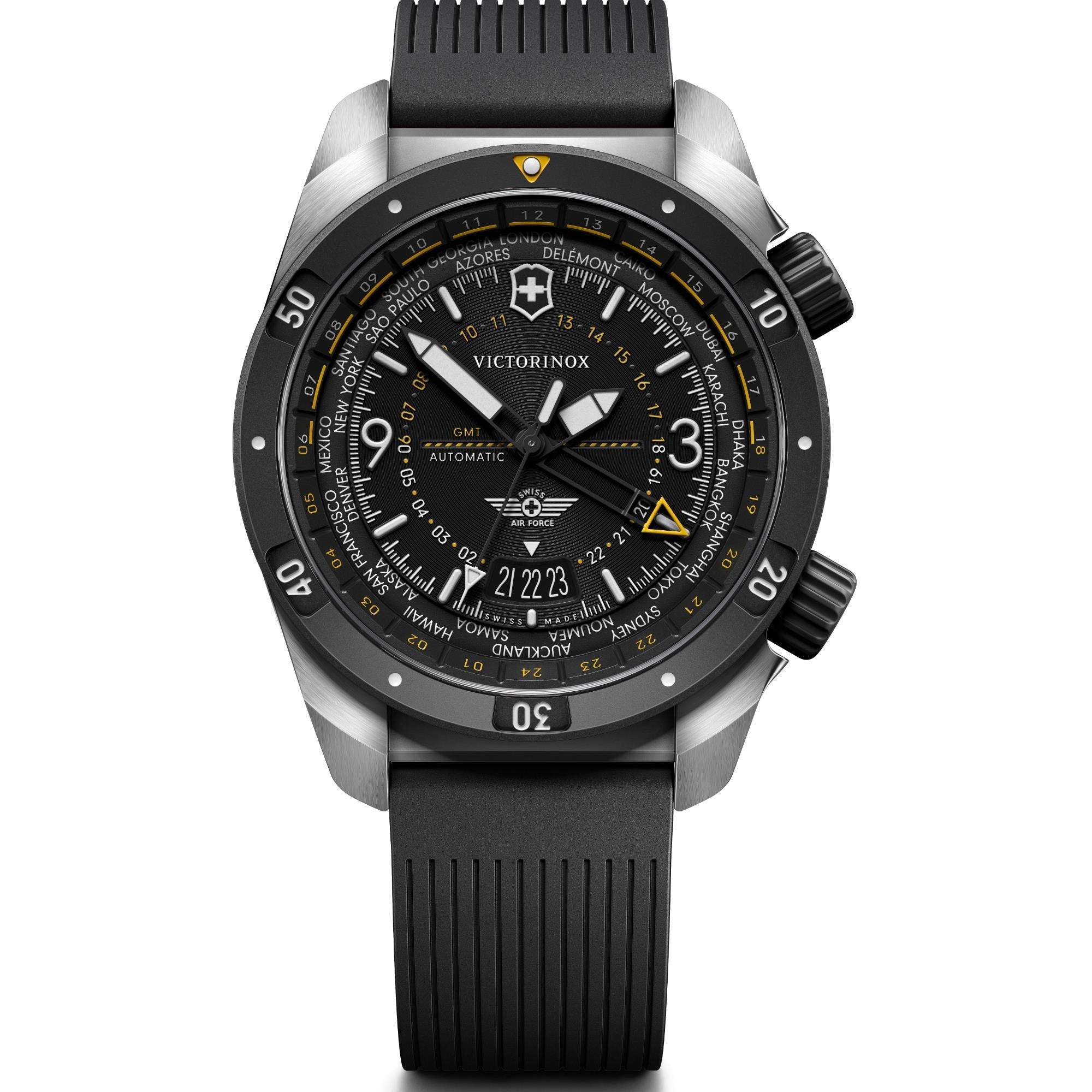 Victorinox Air Pro Automatic GMT Black Dial Rubber Strap Men's Watch 242005