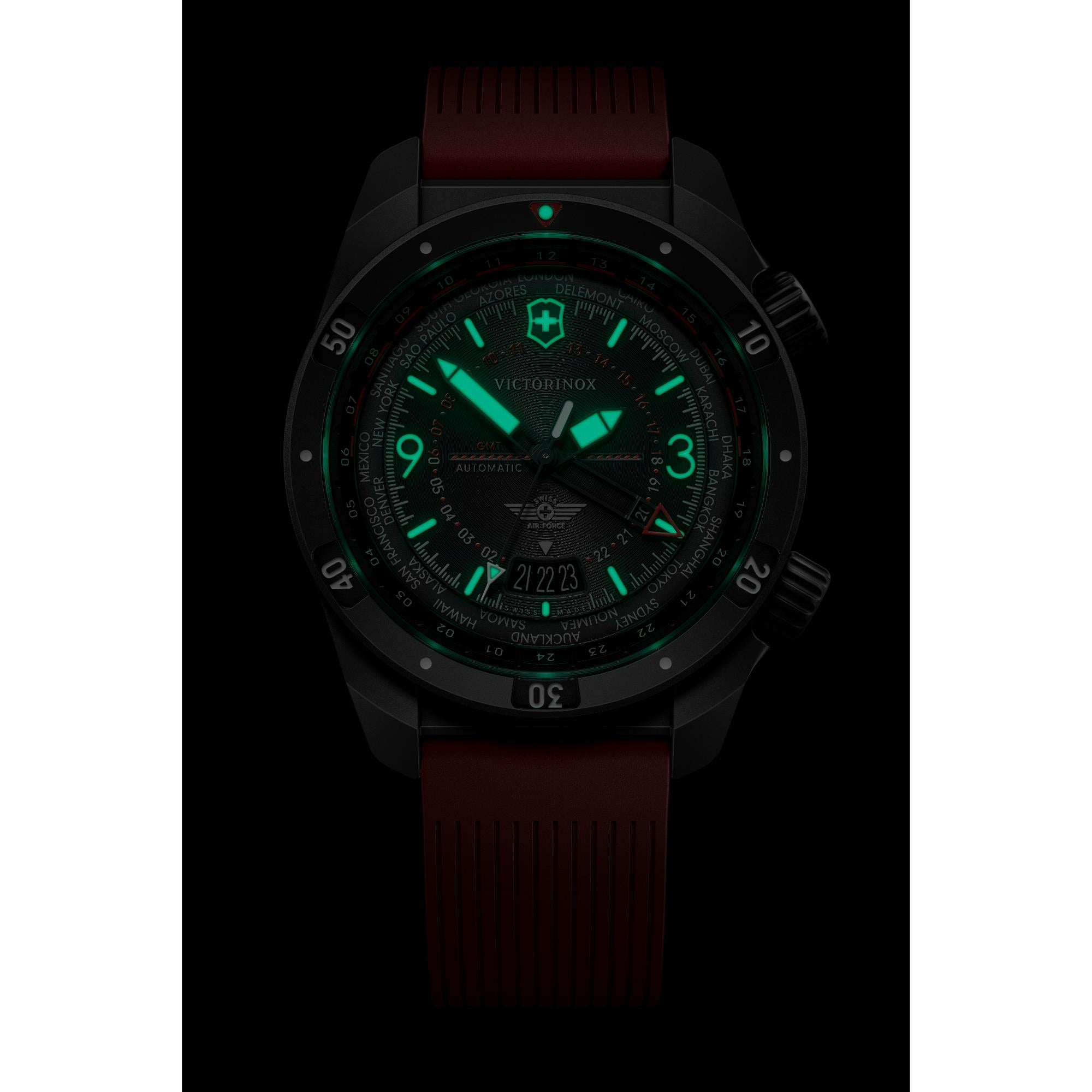 Victorinox Air Pro Automatic GMT Black Dial Rubber Strap Men's Watch 242006