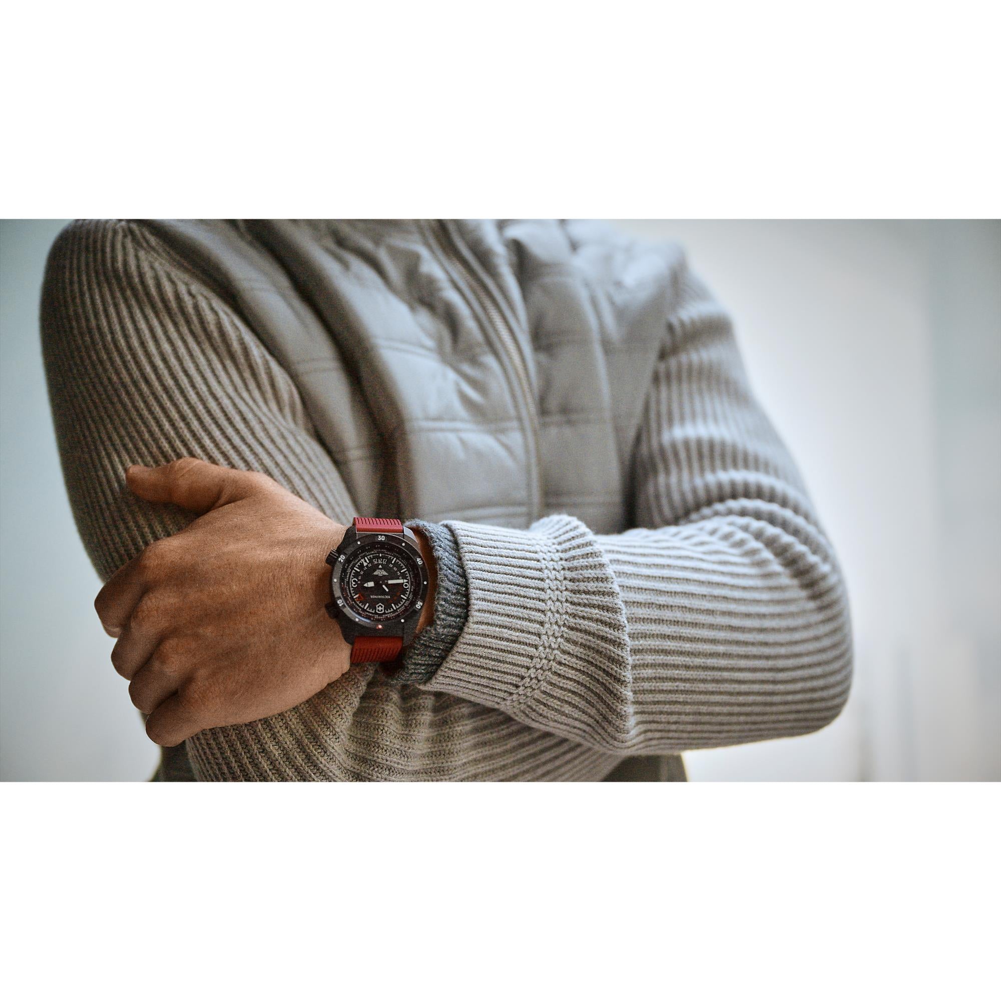 Victorinox Air Pro Automatic GMT Black Dial Rubber Strap Men's Watch 242006