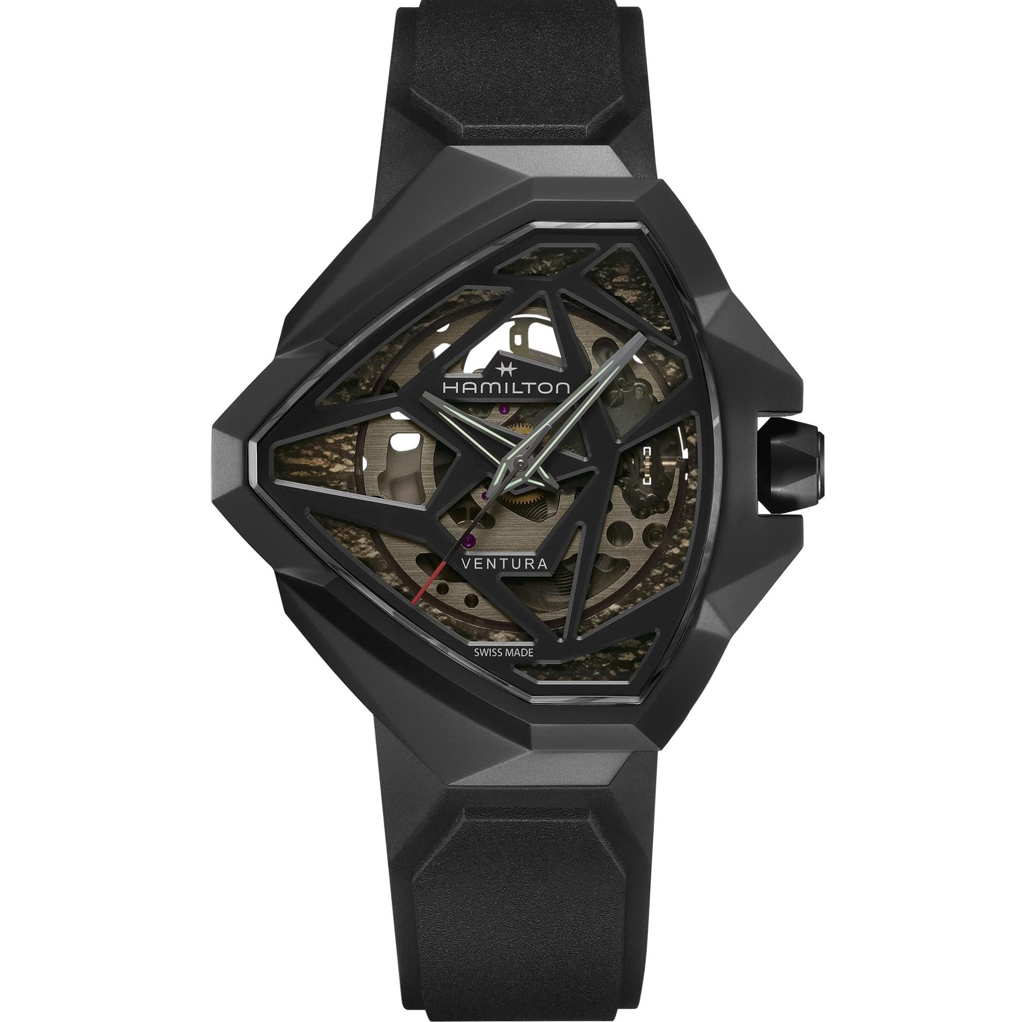 Hamilton Ventura Edge Skeleton Automatic Black Dial Rubber Strap Men's Watch H24645330