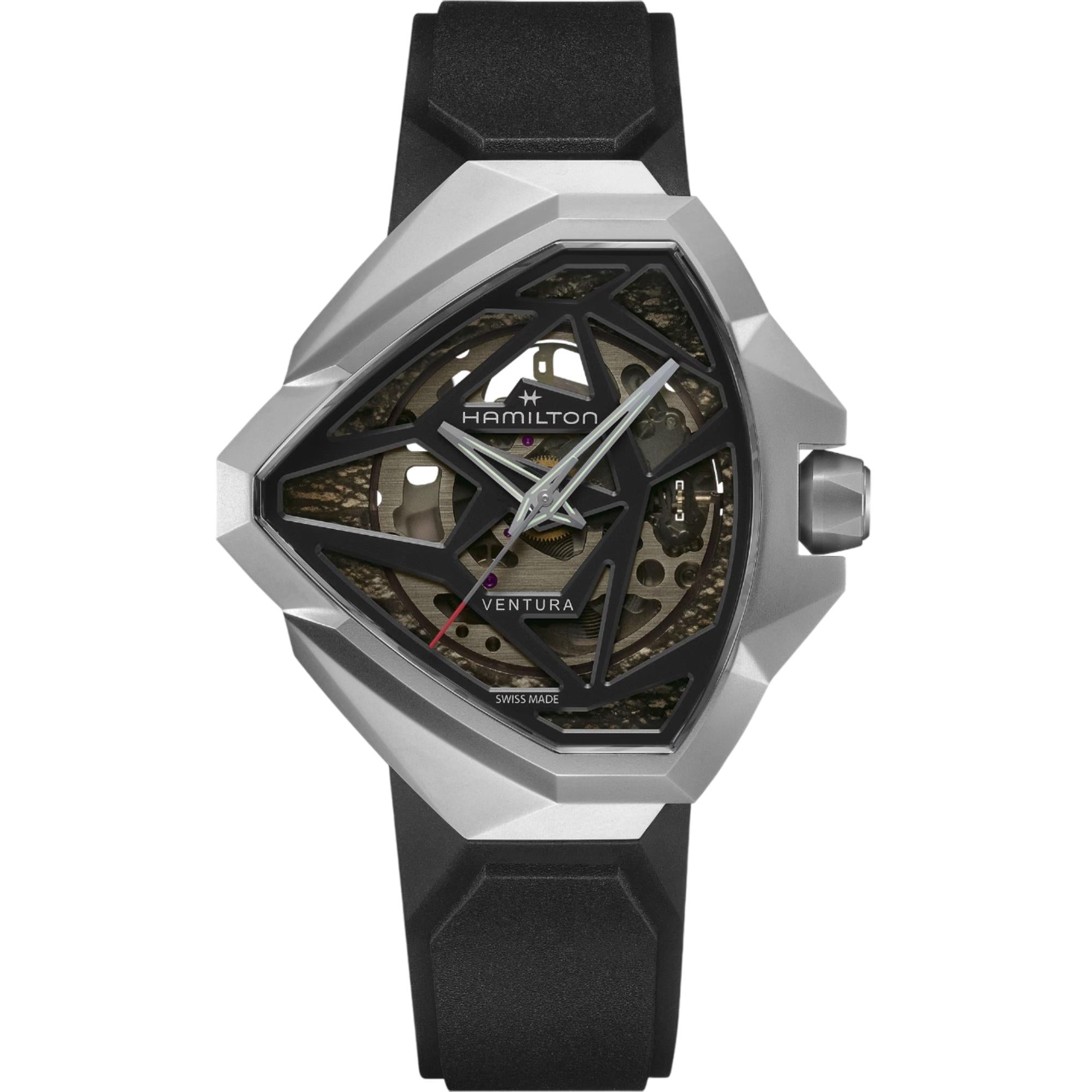 Hamilton Ventura Edge Skeleton Automatic Black Dial Rubber Strap Men's Watch H24635330