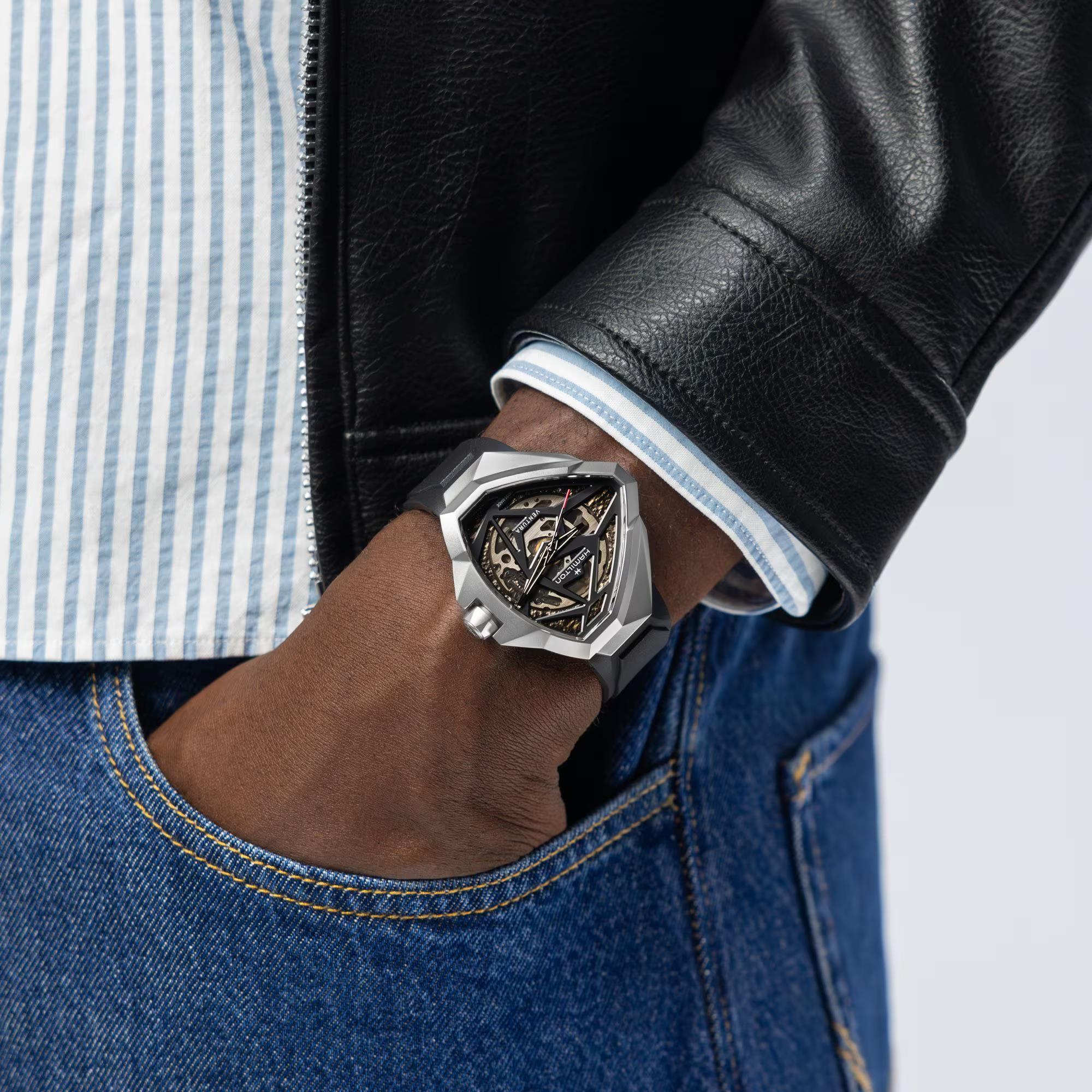 Hamilton Ventura Edge Skeleton Automatic Black Dial Rubber Strap Men's Watch H24635330