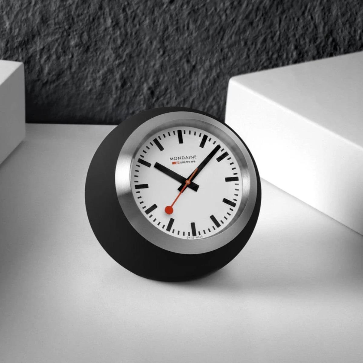 Mondaine Black Table Globe Clock Quartz White Dial A660.30335.16SBO