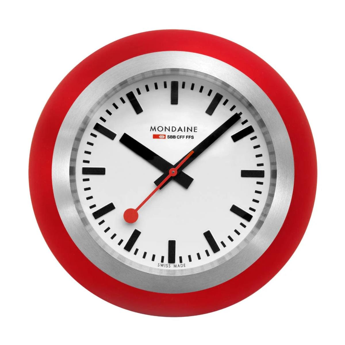 Mondaine 6cm White Face Red Frame Table Globe Clock A660.30335.16SBP