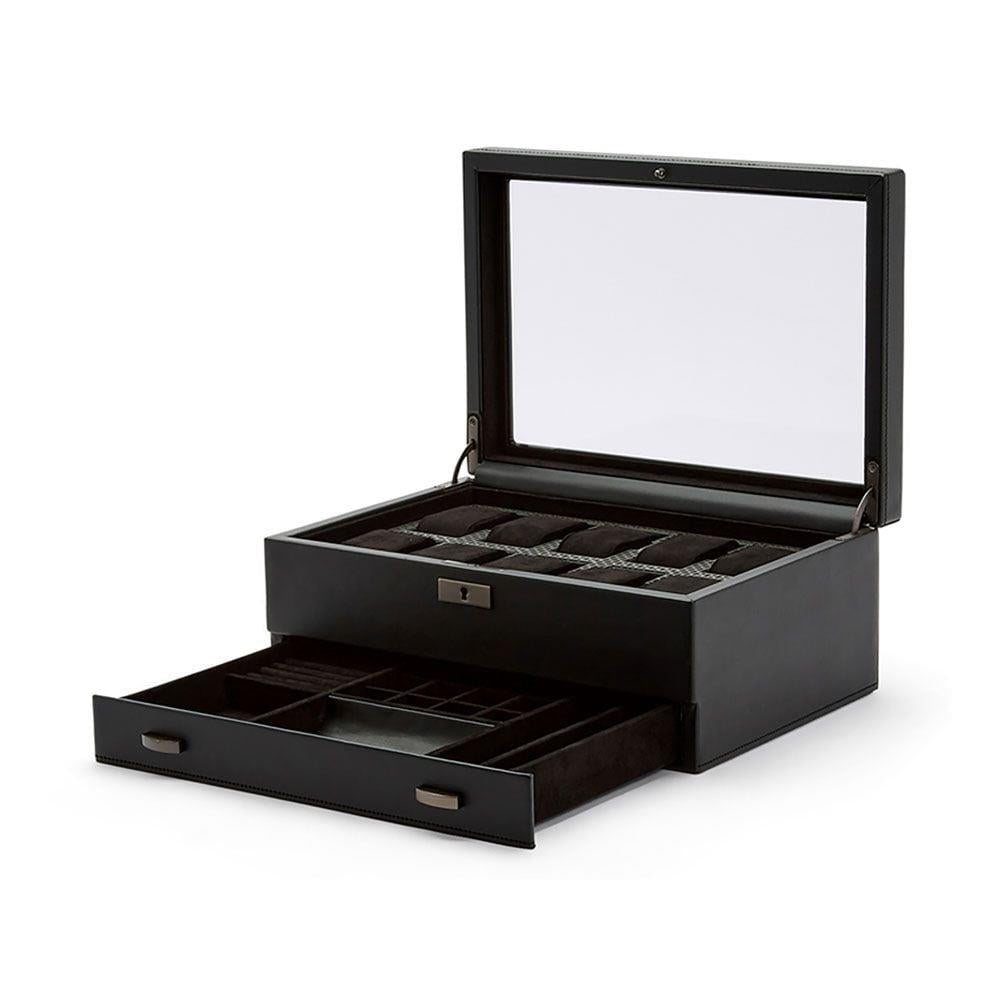 WOLF Axis 10 Piece Powder Coat Watch Box with Drawer 488203