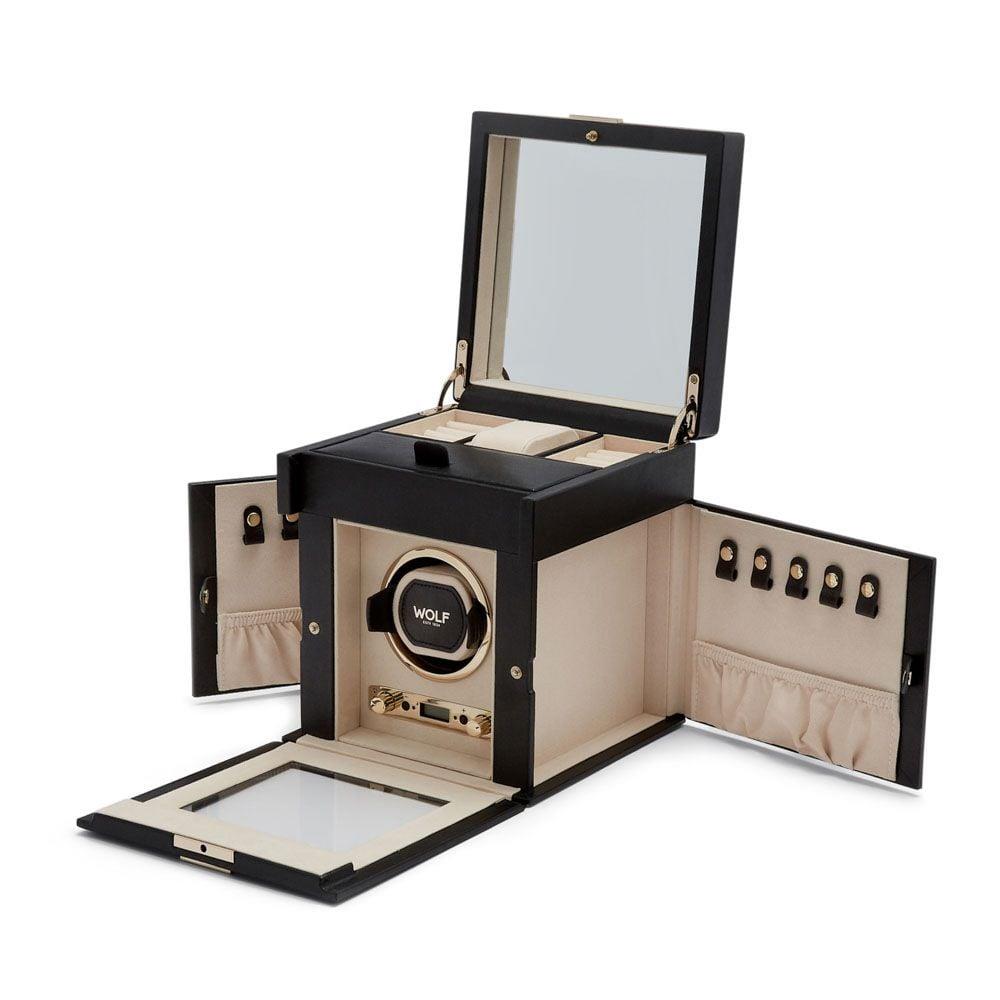 WOLF Palermo Single Black Anthracite Watch Winder with Jewellery Storage 213702