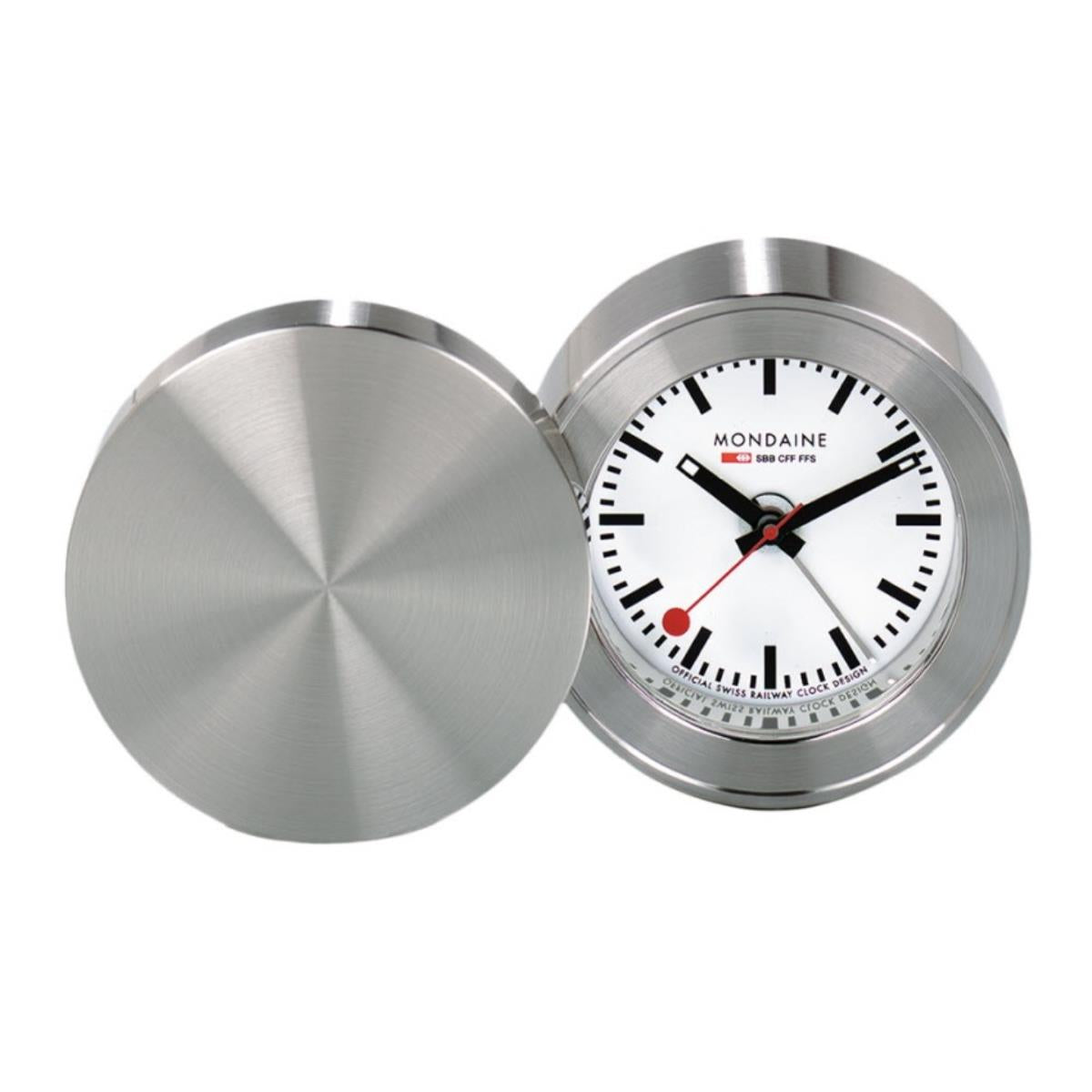 Mondaine Classic Silver Frame White Dial Travel Alarm Clock MSM.64411