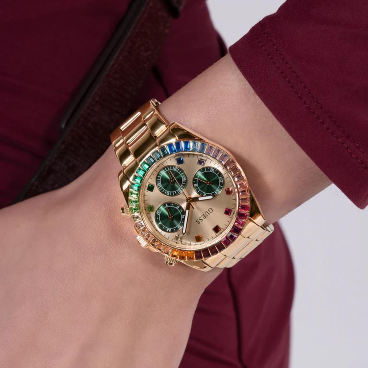 GUESS Halo Chronograph Champagne Dial Steel Strap Ladies Watch GW0690L4