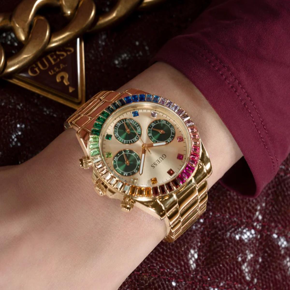 GUESS Halo Chronograph Champagne Dial Steel Strap Ladies Watch GW0690L4