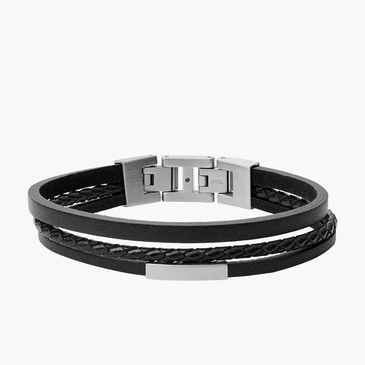 Fossil Townsman Black Multi-Strand Leather Men's Bracelet JF03322040
