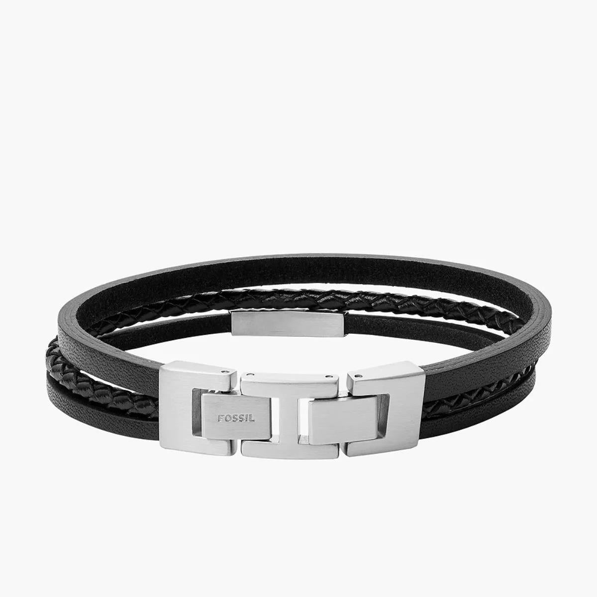 Fossil Townsman Black Multi-Strand Leather Men's Bracelet JF03322040