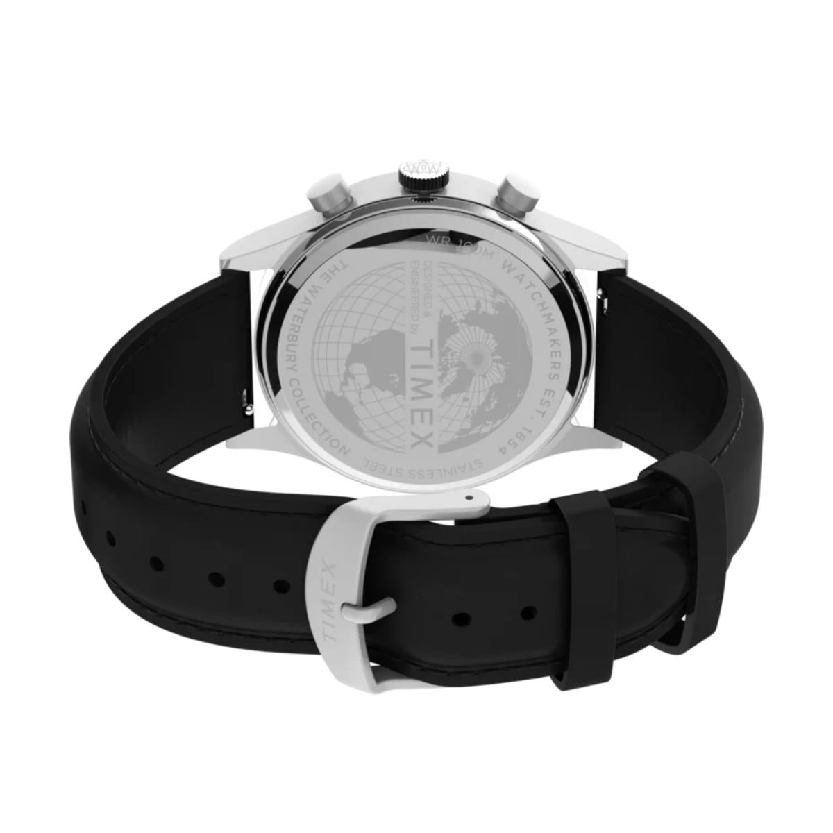 Timex Waterbury Traditional Chronograph Silver-Tone Dial Leather Strap Men's Watch TW2W48100