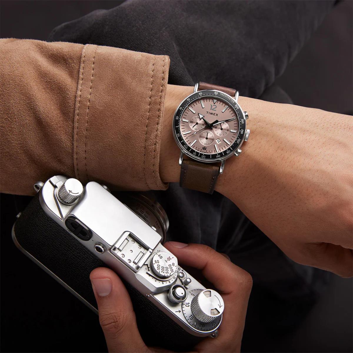 Timex Waterbury Chronograph Quartz Brown Dial Leather Strap Men's Watch TW2W47300