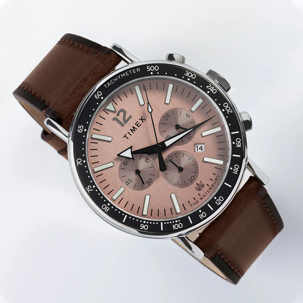 Timex Waterbury Chronograph Quartz Brown Dial Leather Strap Men's Watch TW2W47300