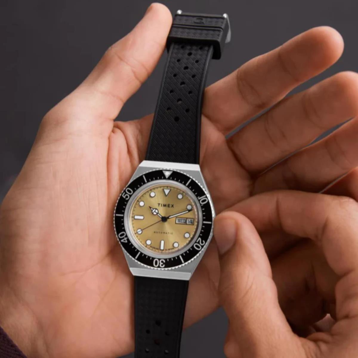 Timex M79 Automatic Champagne Dial Synthetic Rubber Strap Men's Watch TW2W476007U