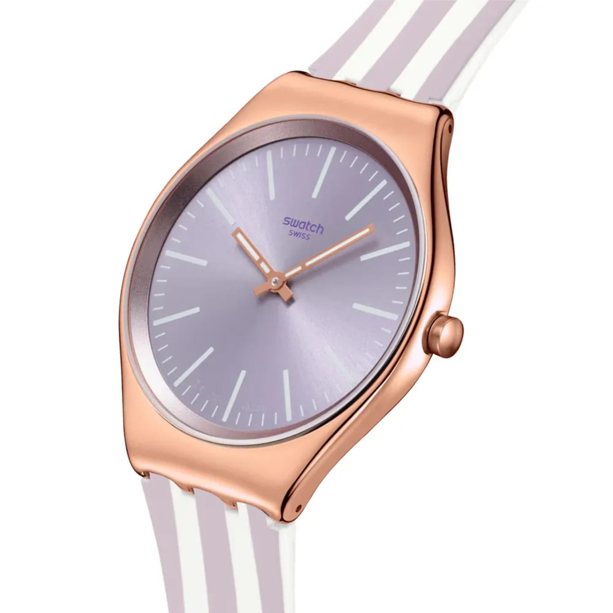 Swatch Skin Irony Simply Beachy Purple Dial Silicone Strap Unisex Watch SYXG130