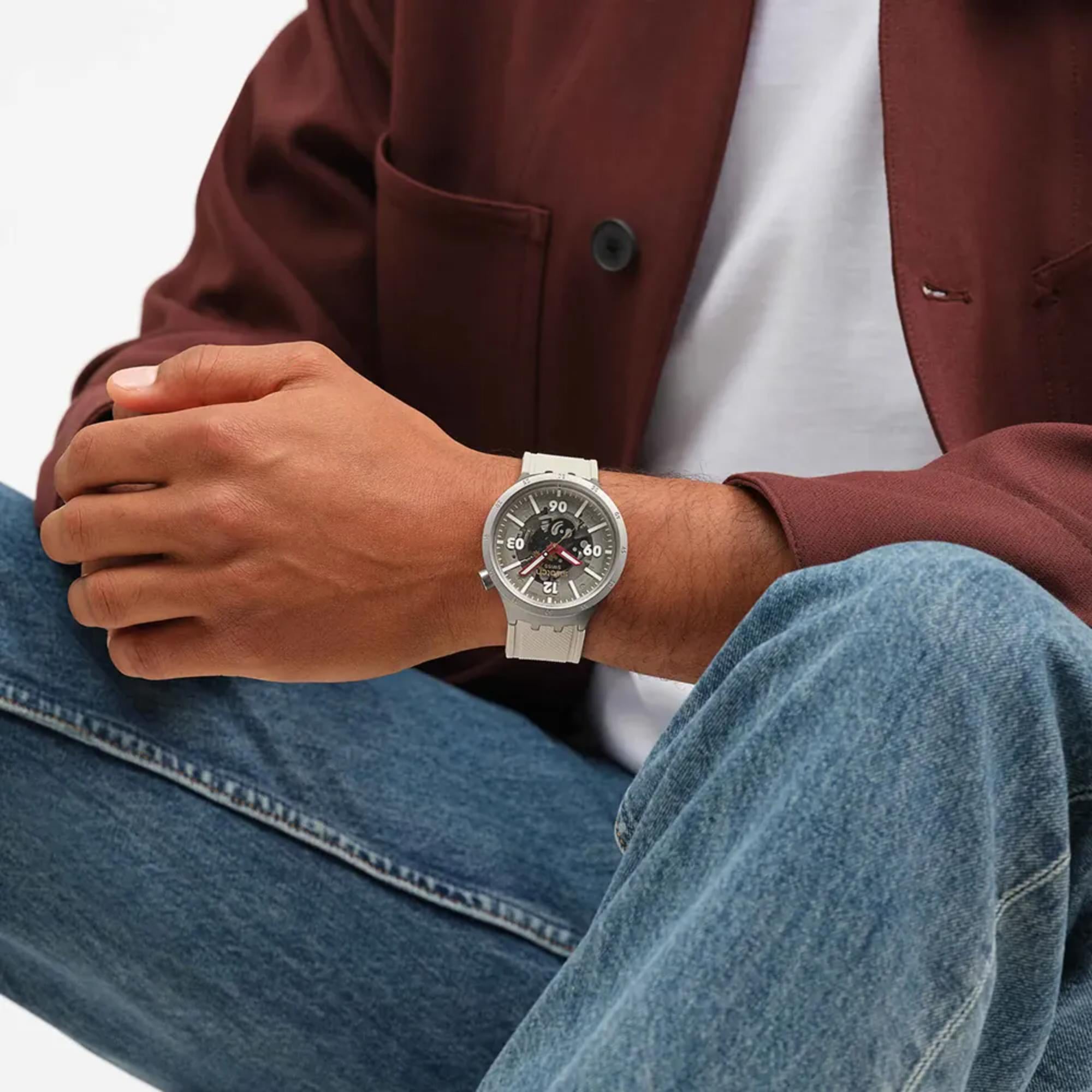 Swatch Big Bold Confident Moment Beige Dial Silicone Strap Unisex Watch SB07S125