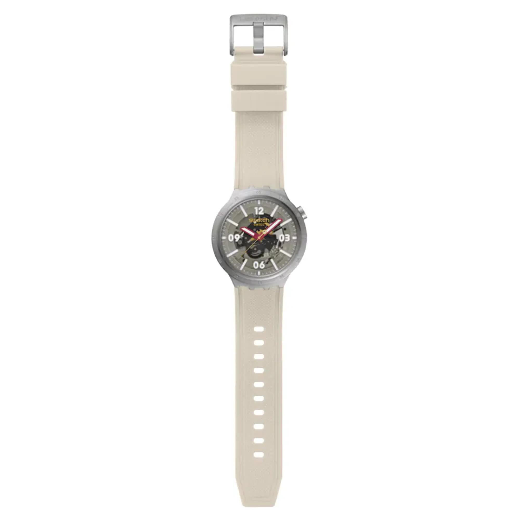 Swatch Big Bold Confident Moment Beige Dial Silicone Strap Unisex Watch SB07S125