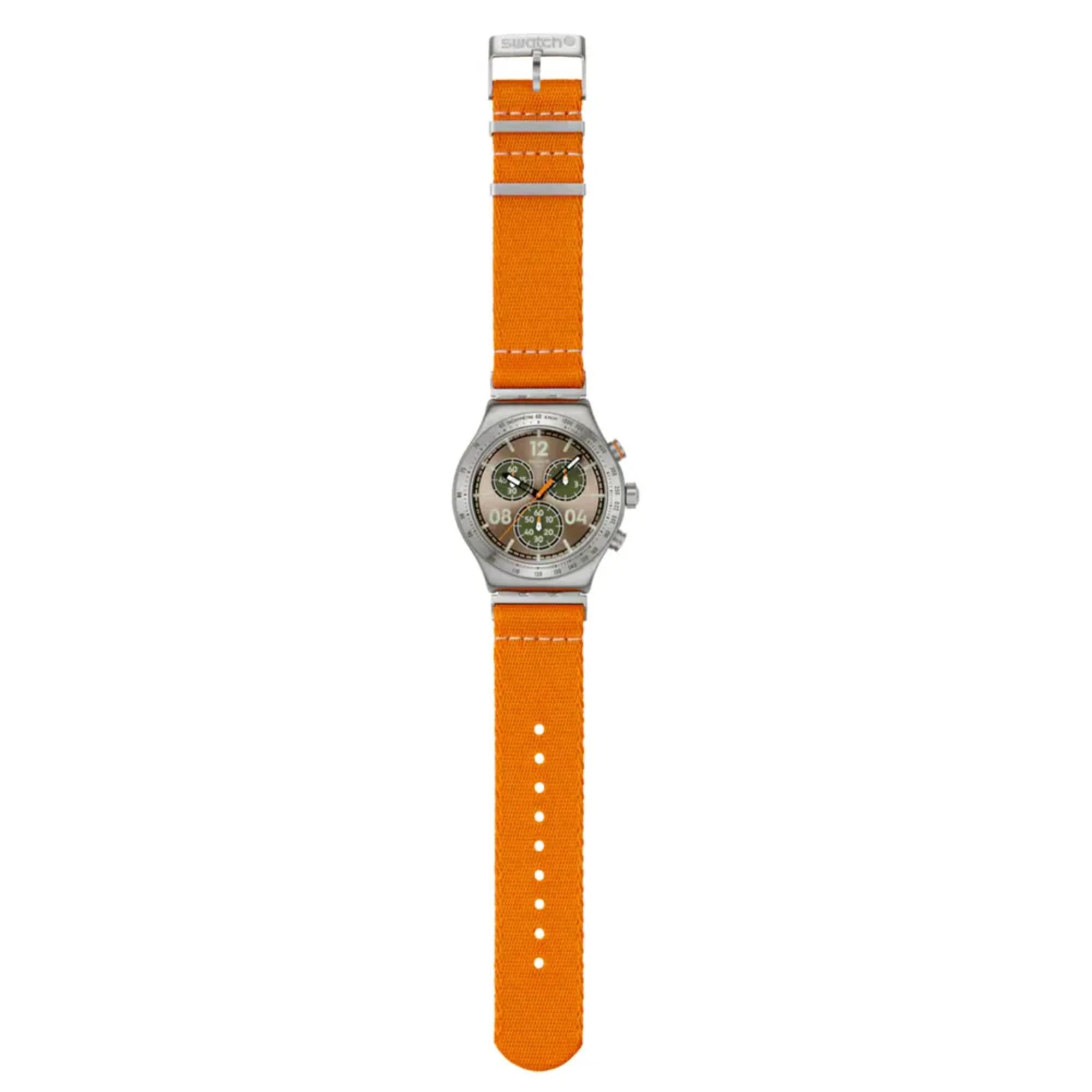 Swatch Irony Vacation Time Brown Dial Textile Strap Watch YVS101