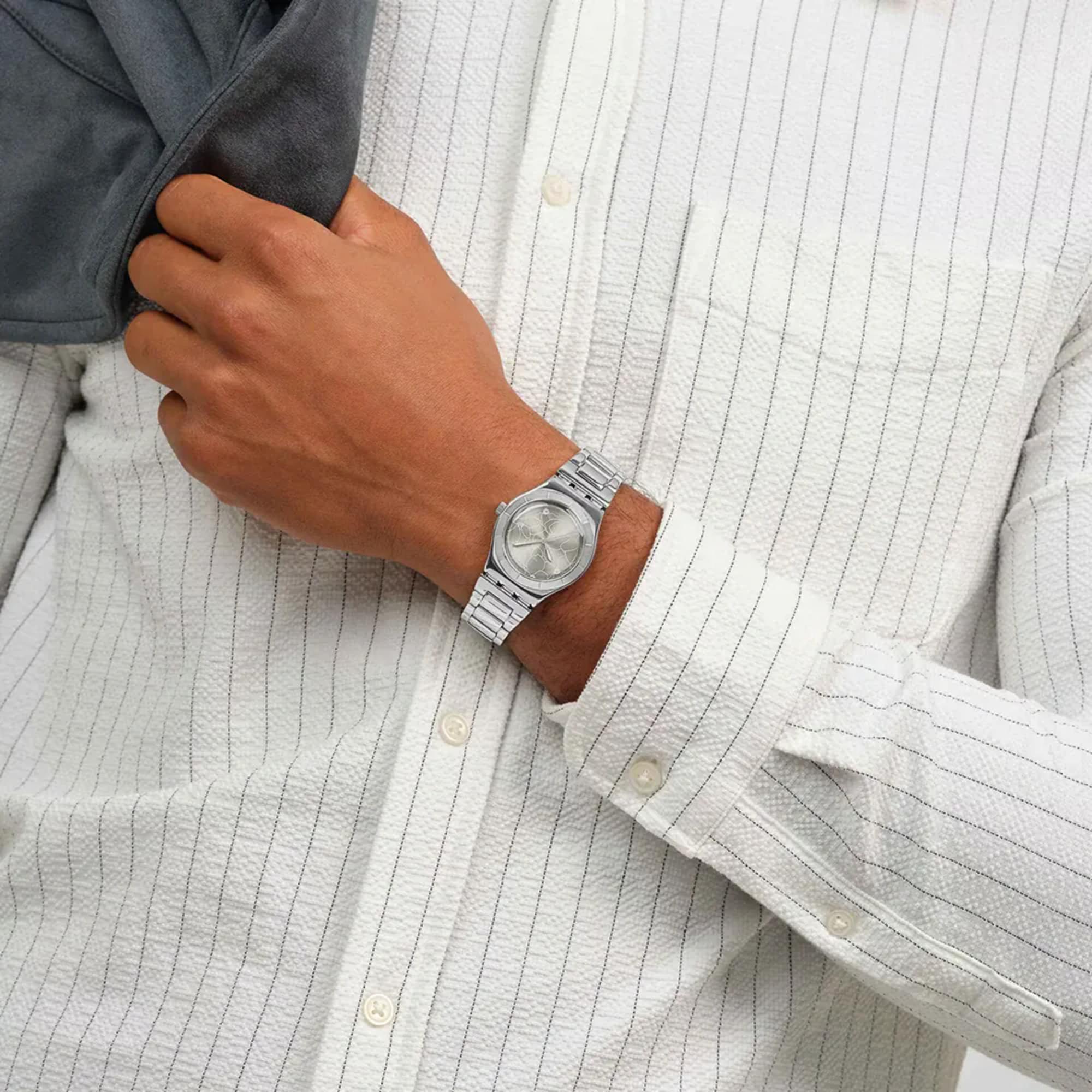 Swatch Petal Bliss Grey Dial Steel Strap Unisex Watch YLS237G