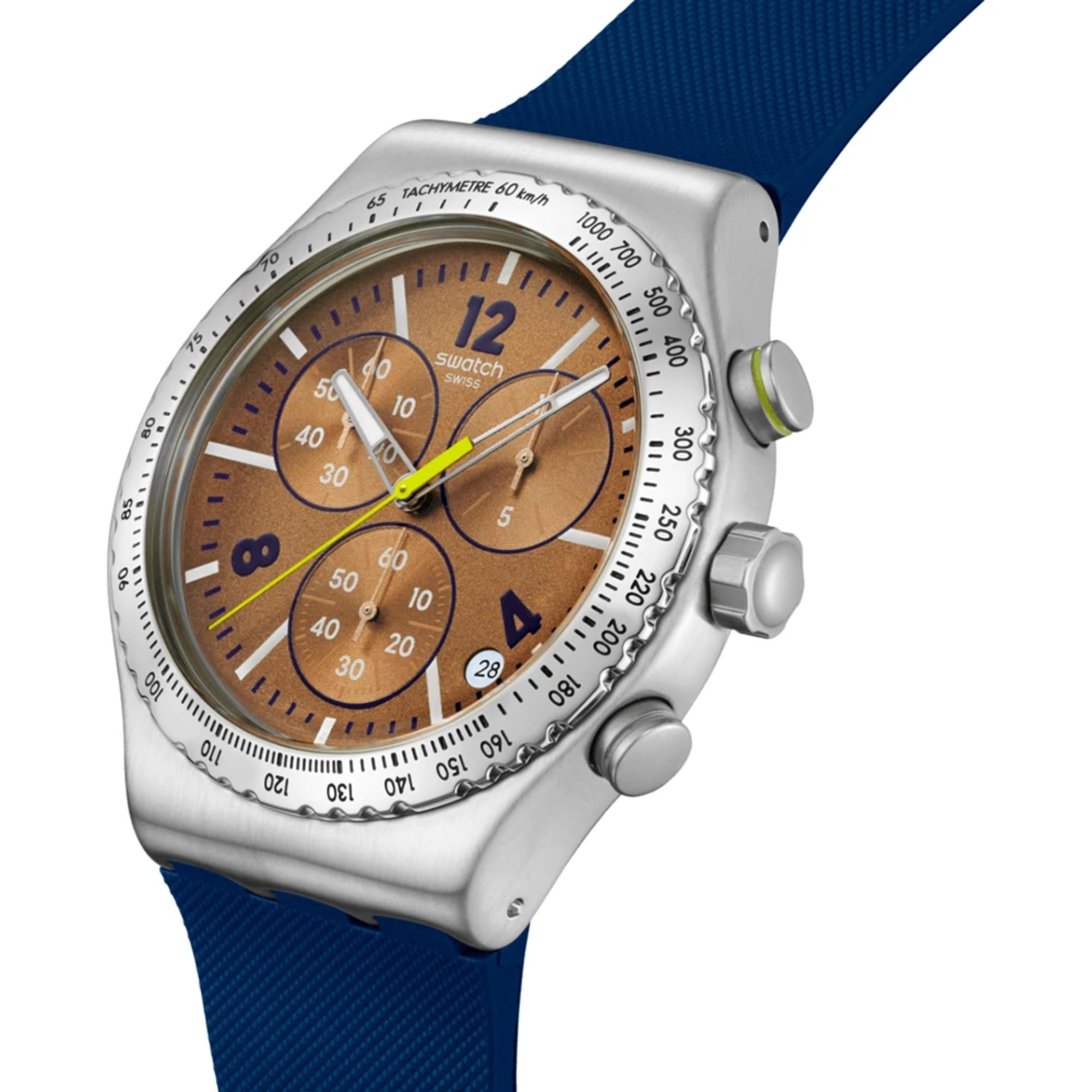 Swatch Irony Sidereal Glow Chronograph Brown Dial Rubber Strap Unisex Watch YVS534