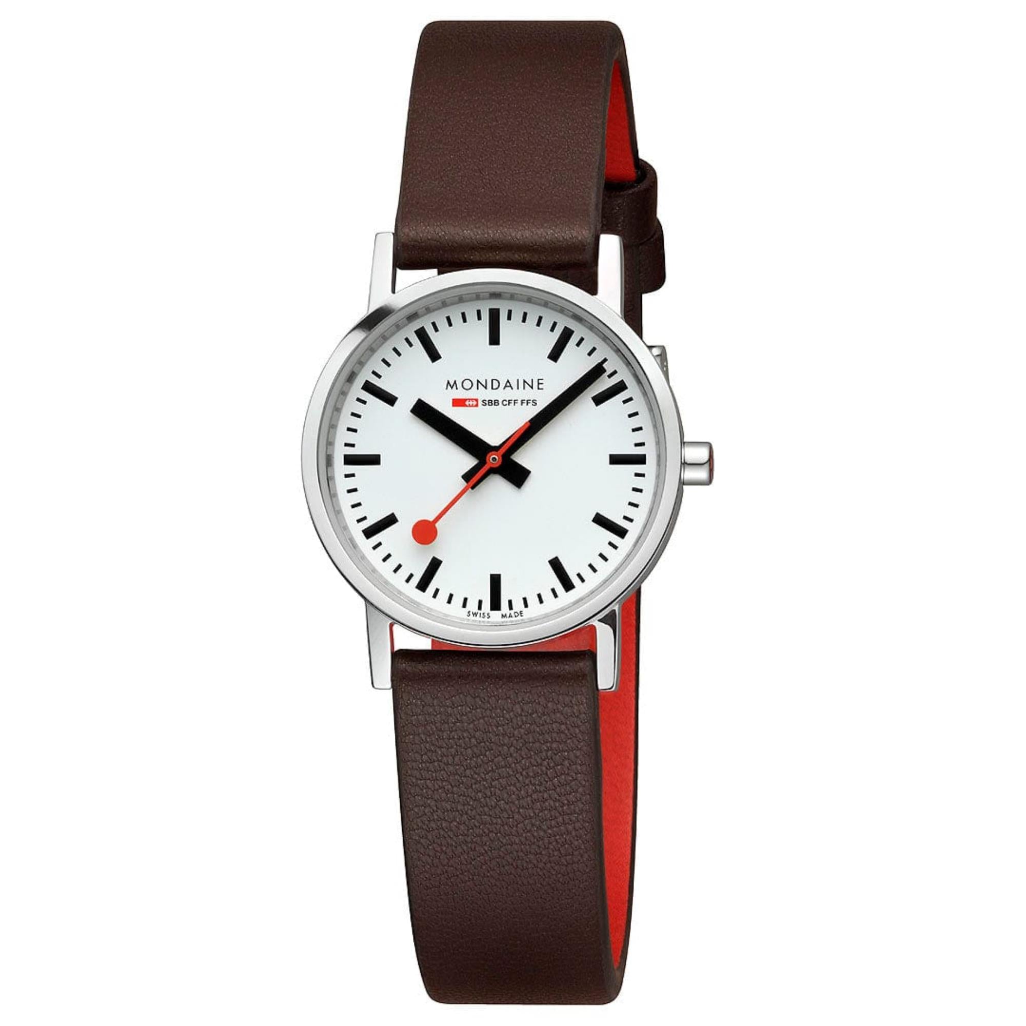 Mondaine Classic Quartz White Dial Brown Vegan Leather Women's Watch A658.30323.11SBGV