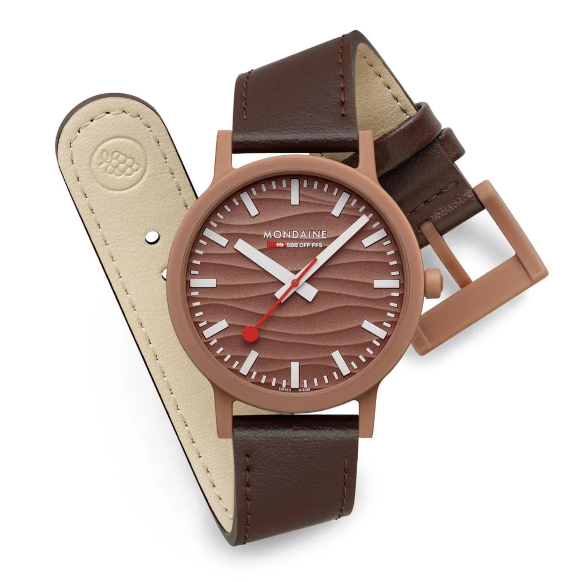Mondaine Essence Mocha Limited Edition Brown Dial Vegan Grape Leather Unisex Watch MS1.41170.LTV