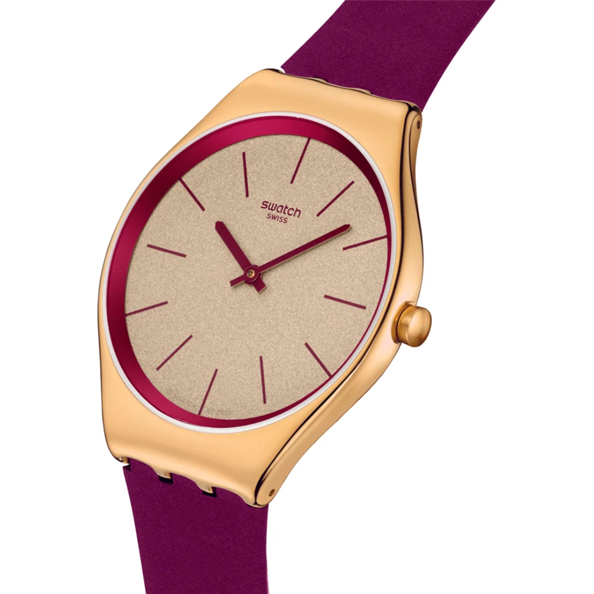 Swatch Skin Alpine Berry Red Dial Leather Strap Unisex Watch SYXG131