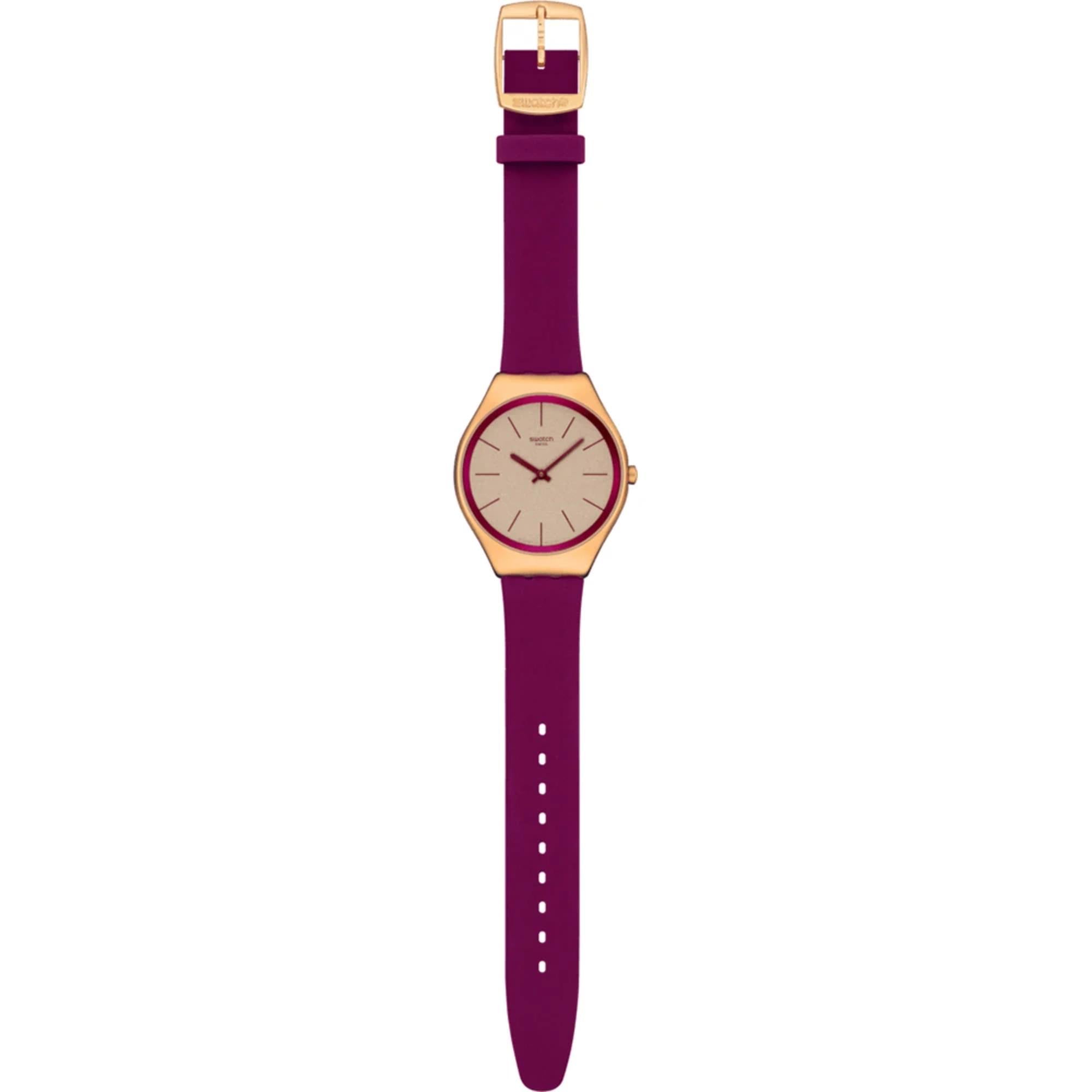 Swatch Skin Alpine Berry Red Dial Leather Strap Unisex Watch SYXG131