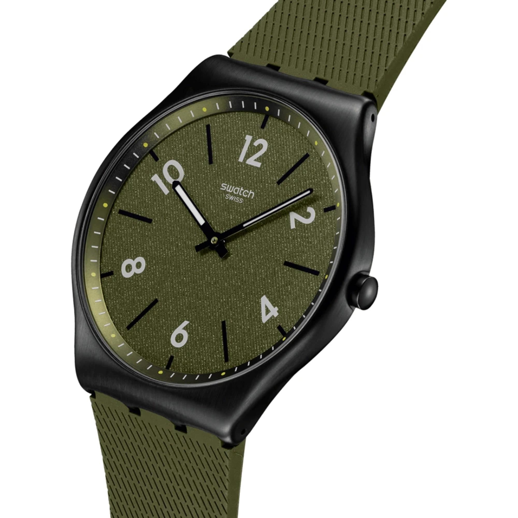 Swatch Skin Hint of Pine Green Dial Rubber Strap Unisex Watch SS07B115