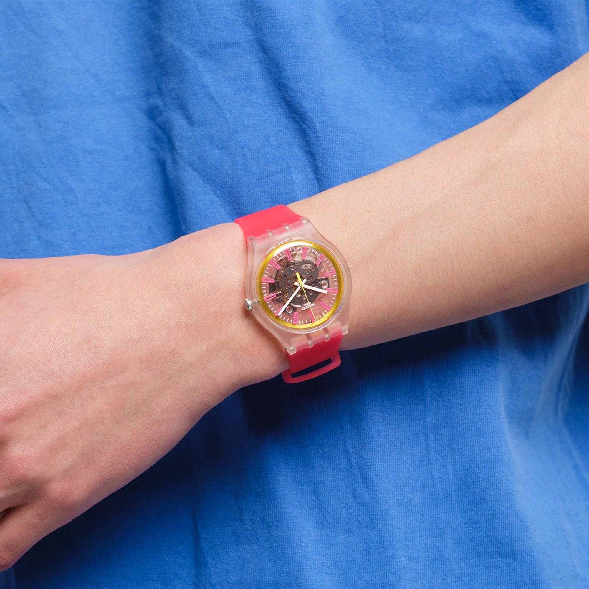 Swatch Originals Fragole Pay! Transparent Dial Silicone Strap Unisex Watch SVIK104-5300