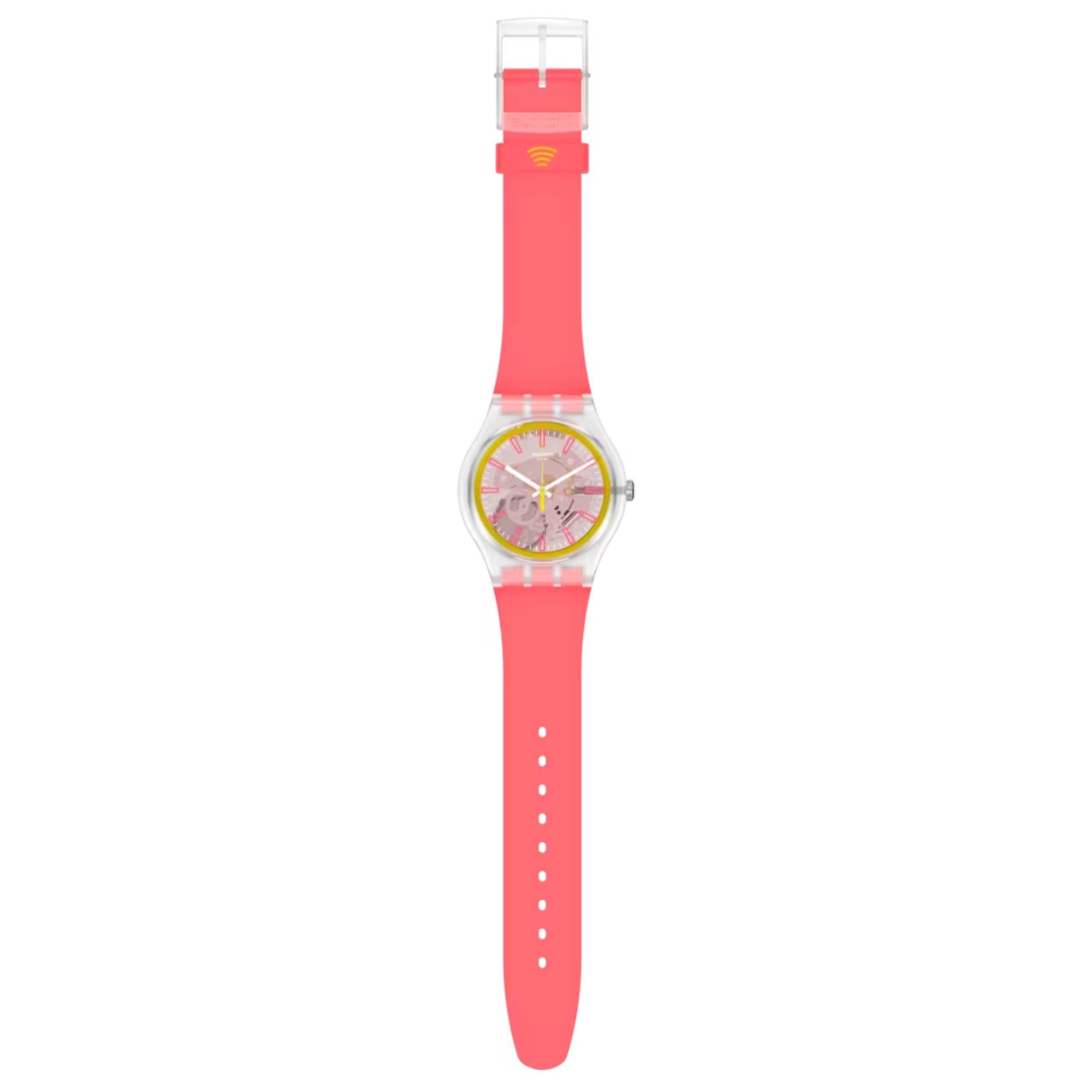 Swatch Originals Fragole Pay! Transparent Dial Silicone Strap Unisex Watch SVIK104-5300