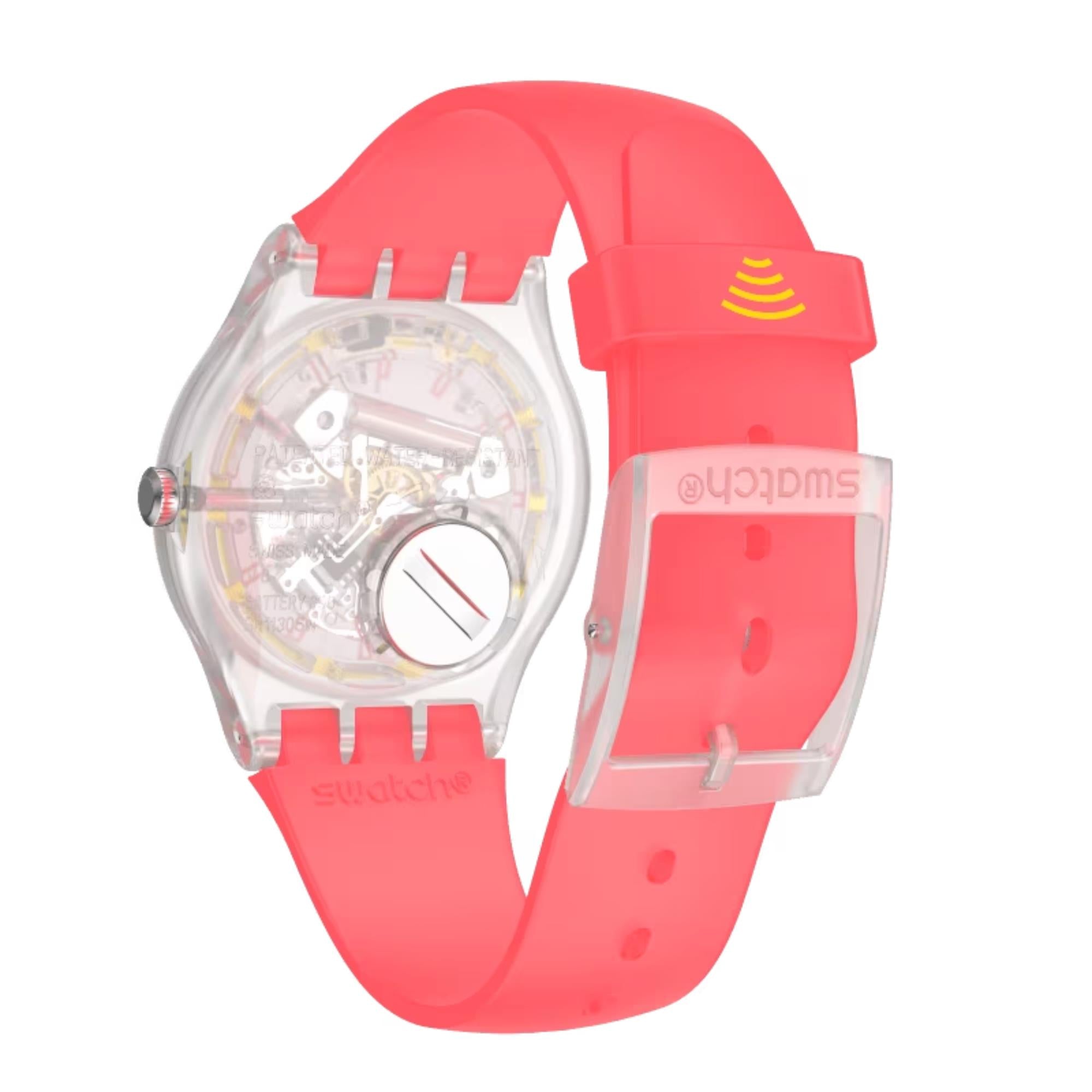 Swatch Originals Fragole Pay! Transparent Dial Silicone Strap Unisex Watch SVIK104-5300