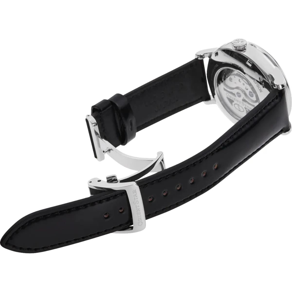 Orient Star Moon Phase Classic Black Dial Leather Strap Men's Dress Watch RE-AY0107N00B