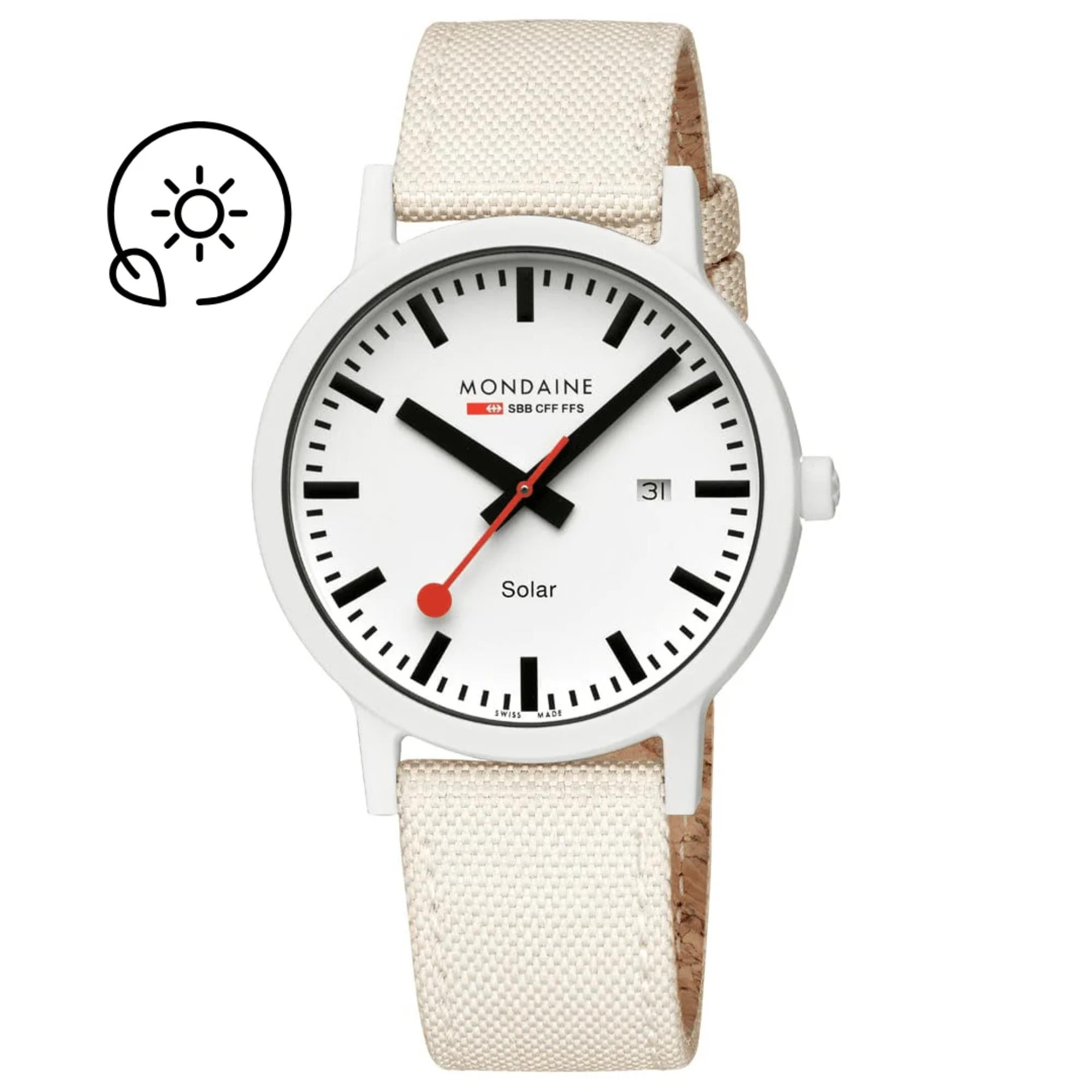 Mondaine Essence Solar White Dial PET Textile Strap Unisex Watch MS1.41910.LA