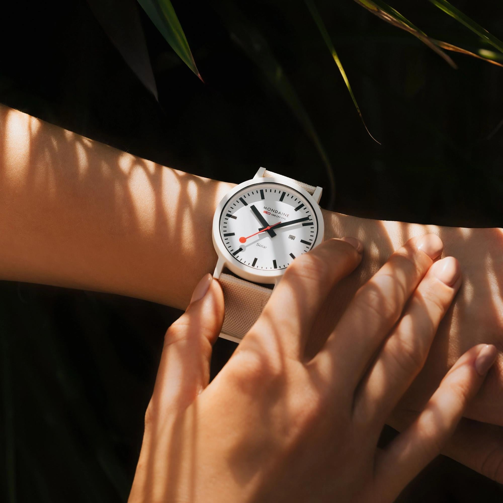 Mondaine Essence Solar White Dial PET Textile Strap Unisex Watch MS1.41910.LA