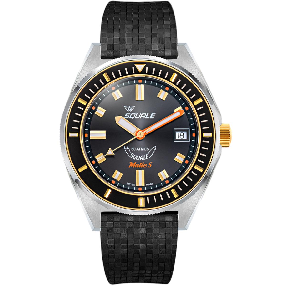 Squale Matic S Black Dial Mosaic Rubber Men's Watch MATICGBKBK.MRBK