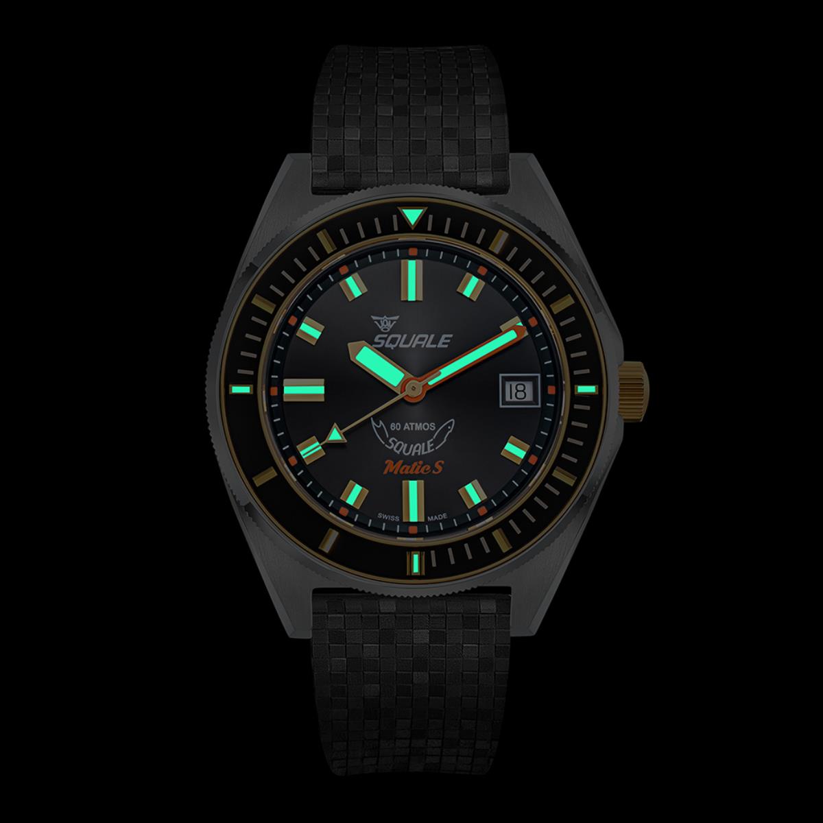 Squale Matic S Black Dial Mosaic Rubber Men's Watch MATICGBKBK.MRBK