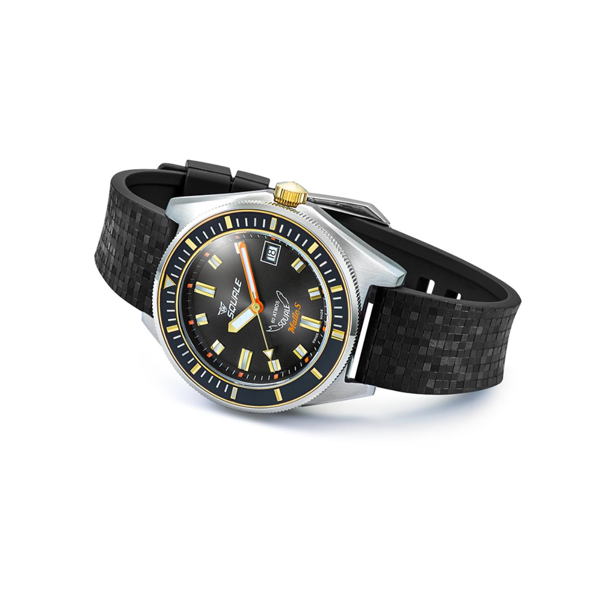 Squale Matic S Black Dial Mosaic Rubber Men's Watch MATICGBKBK.MRBK