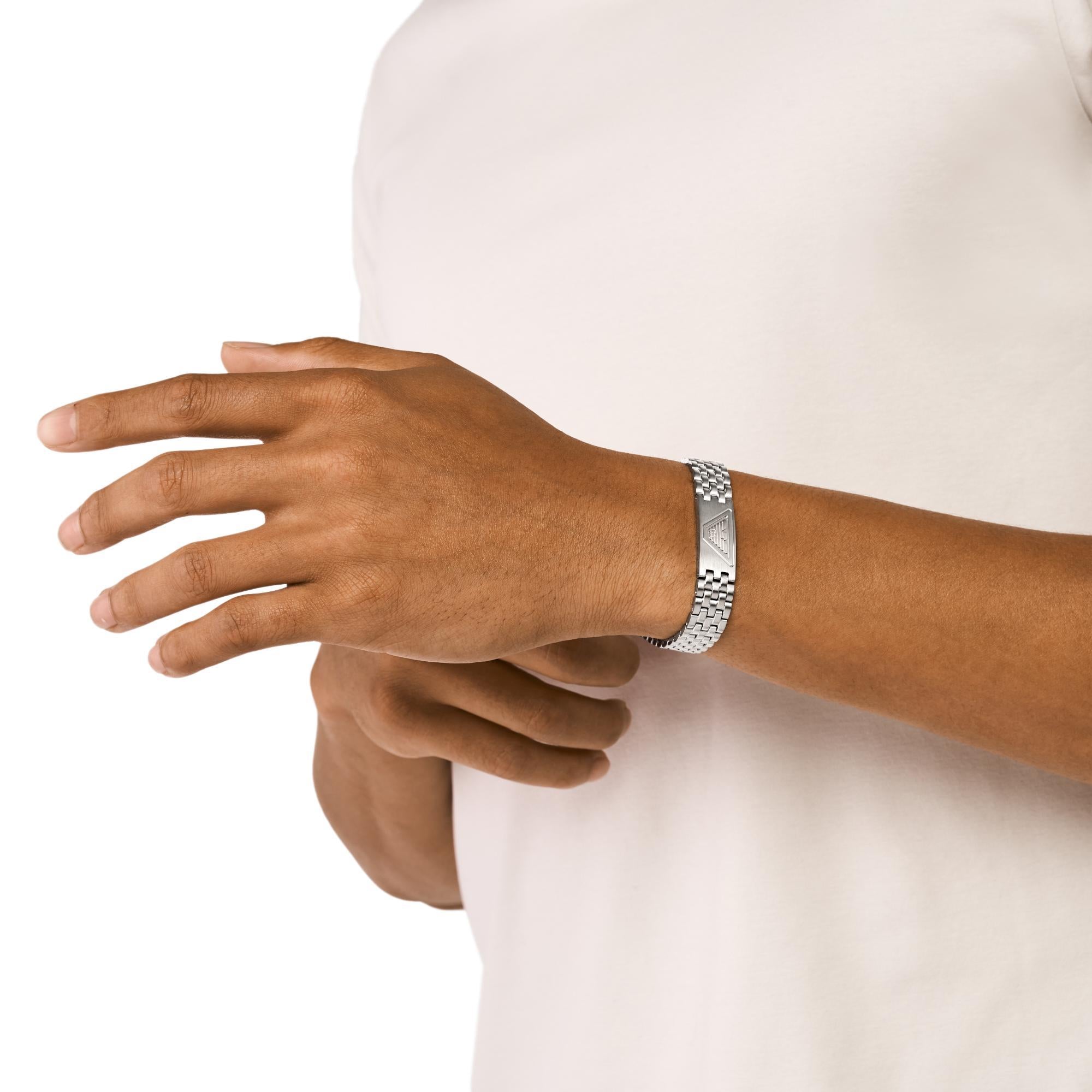 Emporio Armani Eagle Logo Stainless Steel ID Silver Tone Men's Bracelet EGS3126040